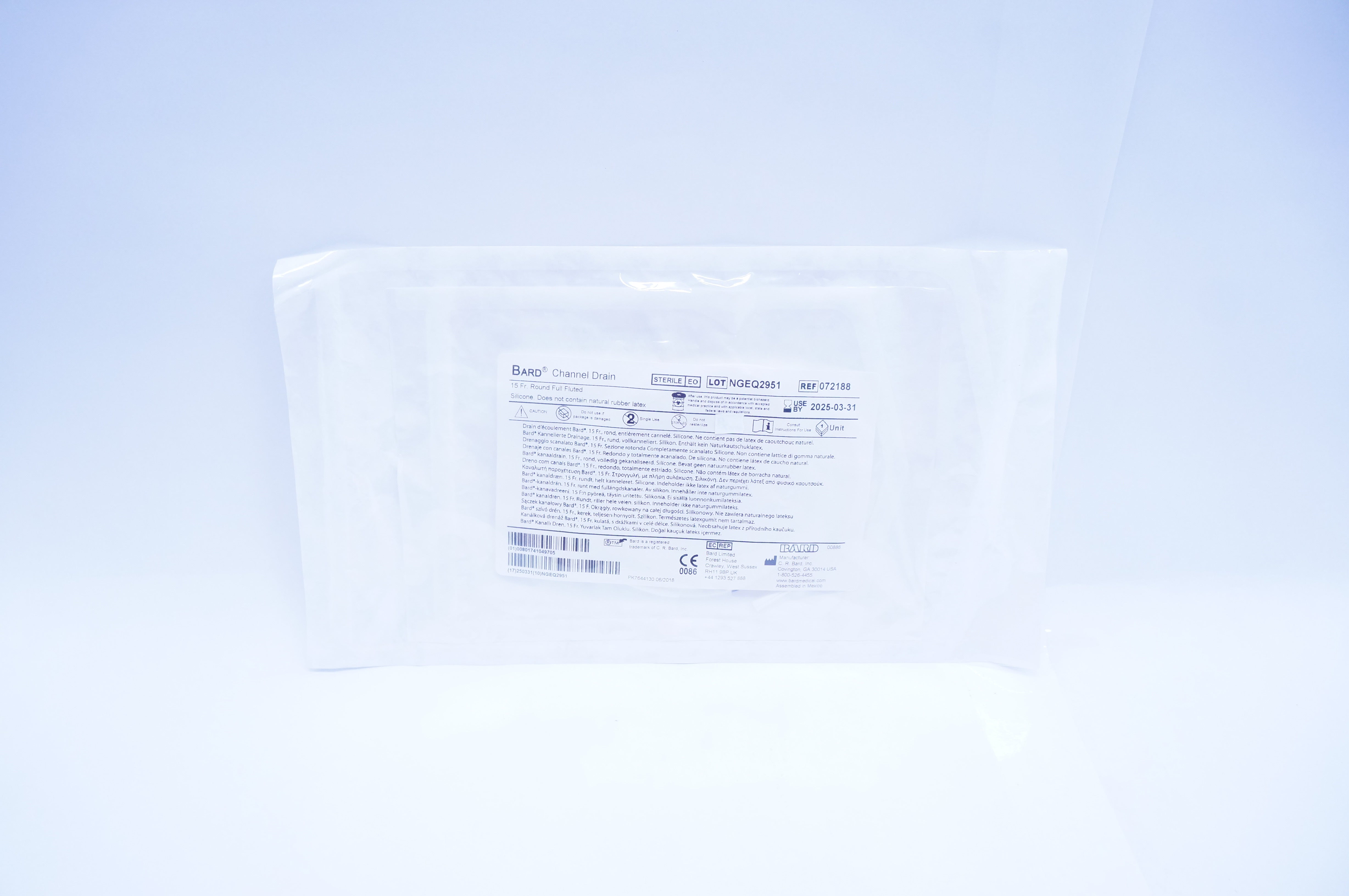 Bard 072188 Channel Drain 15Fr. Round Full Fluted One Unit