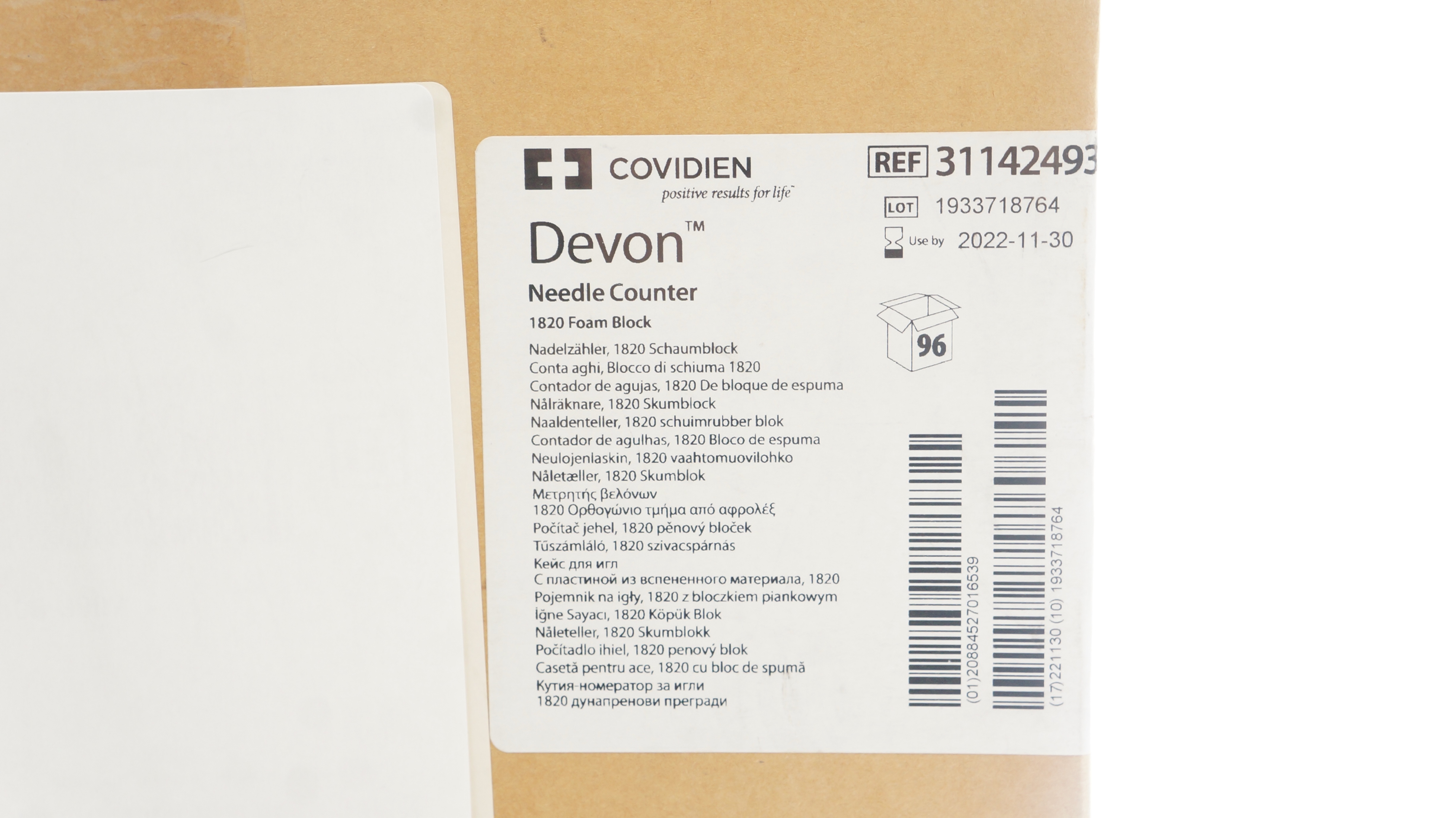 Covidien 31142493 Devon Ndle Counter 1820 Foam Block (x) - Box of 96