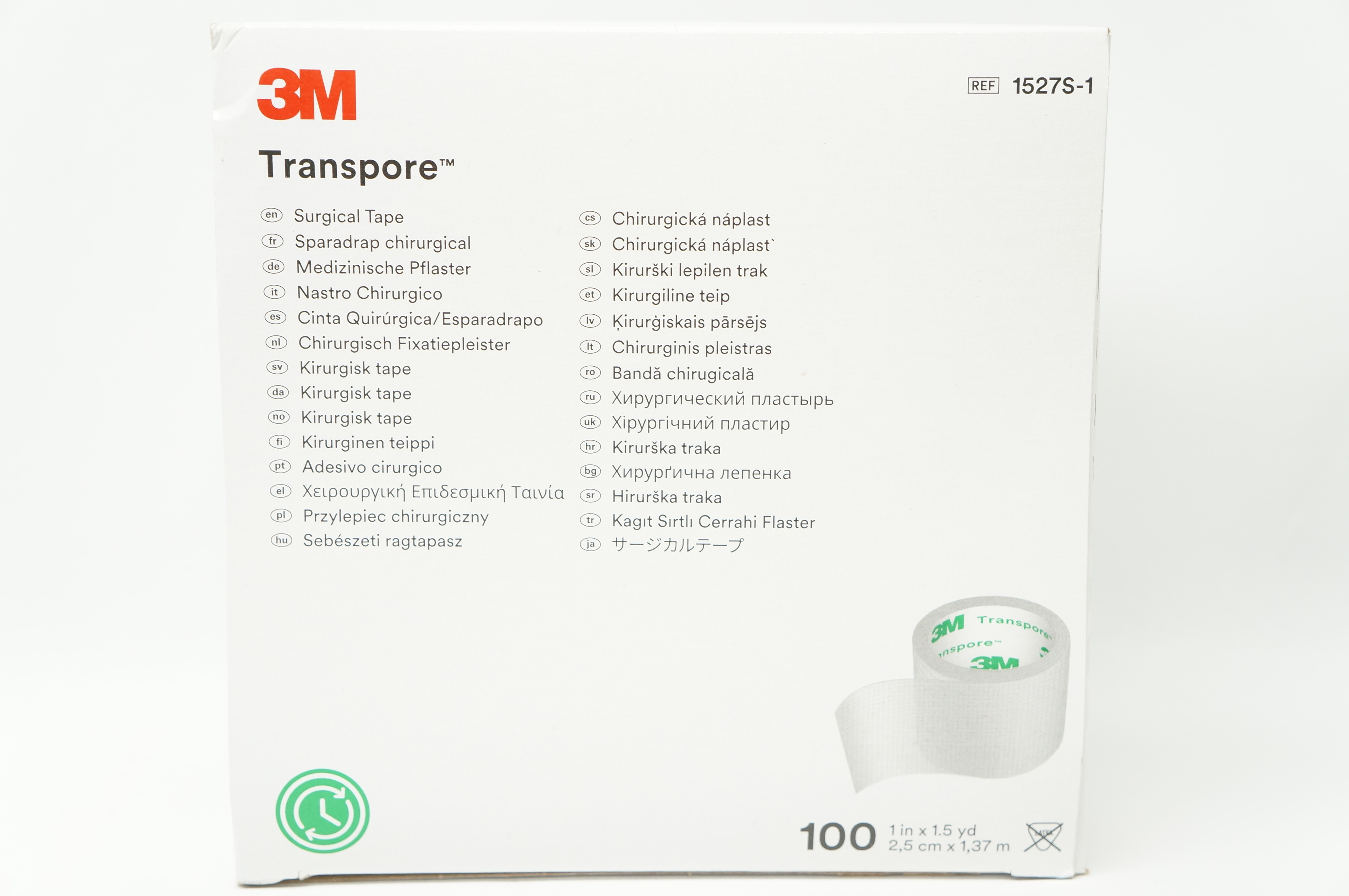 3M 1527S-1 Transpore Surgical Tape 1inch x 1.5yd - Box of 100