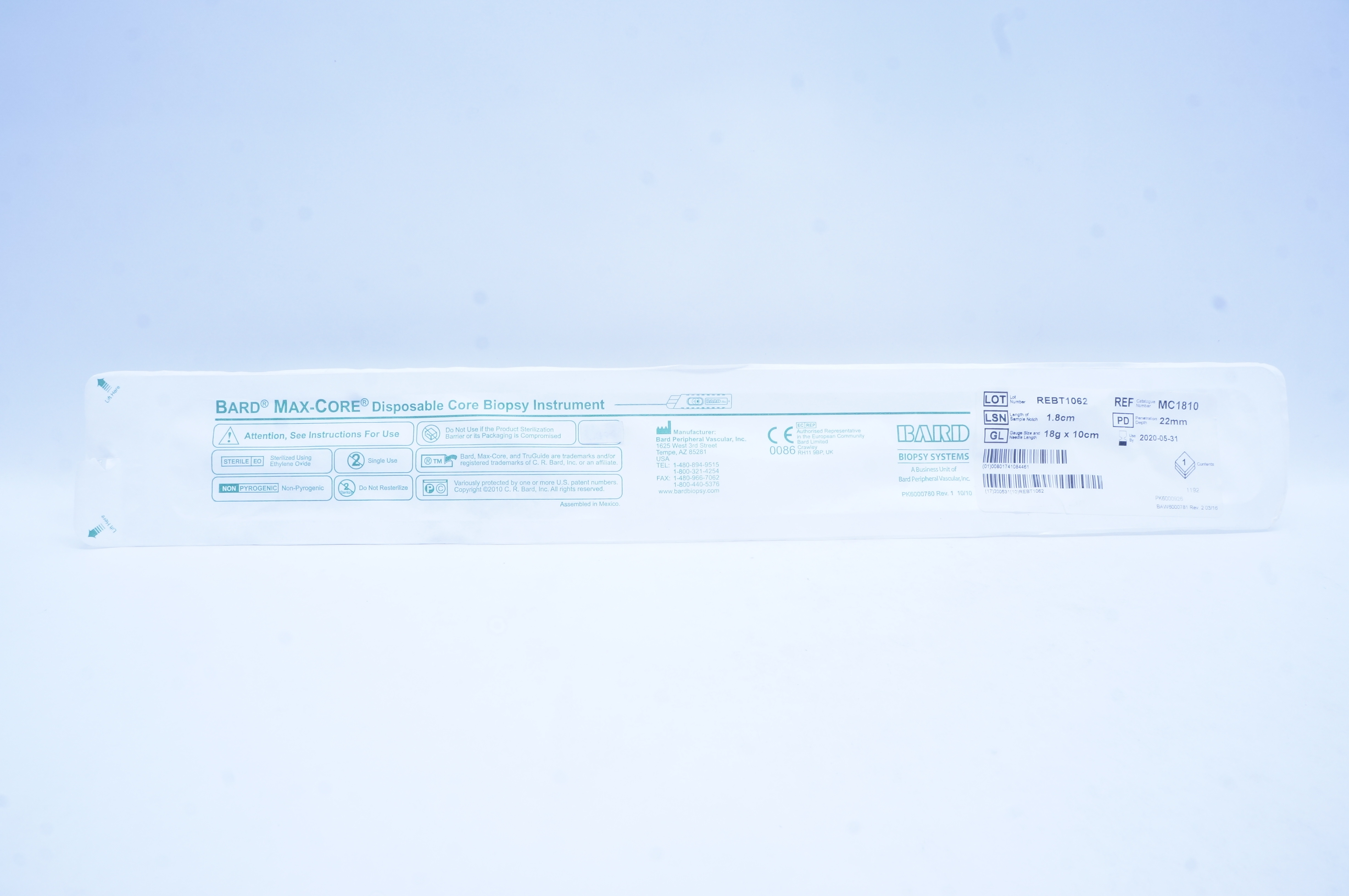 Bard MC1810 Max-Core Disposable Core Biopsy Instrument 18g x 1.8cm x 22mm (x)