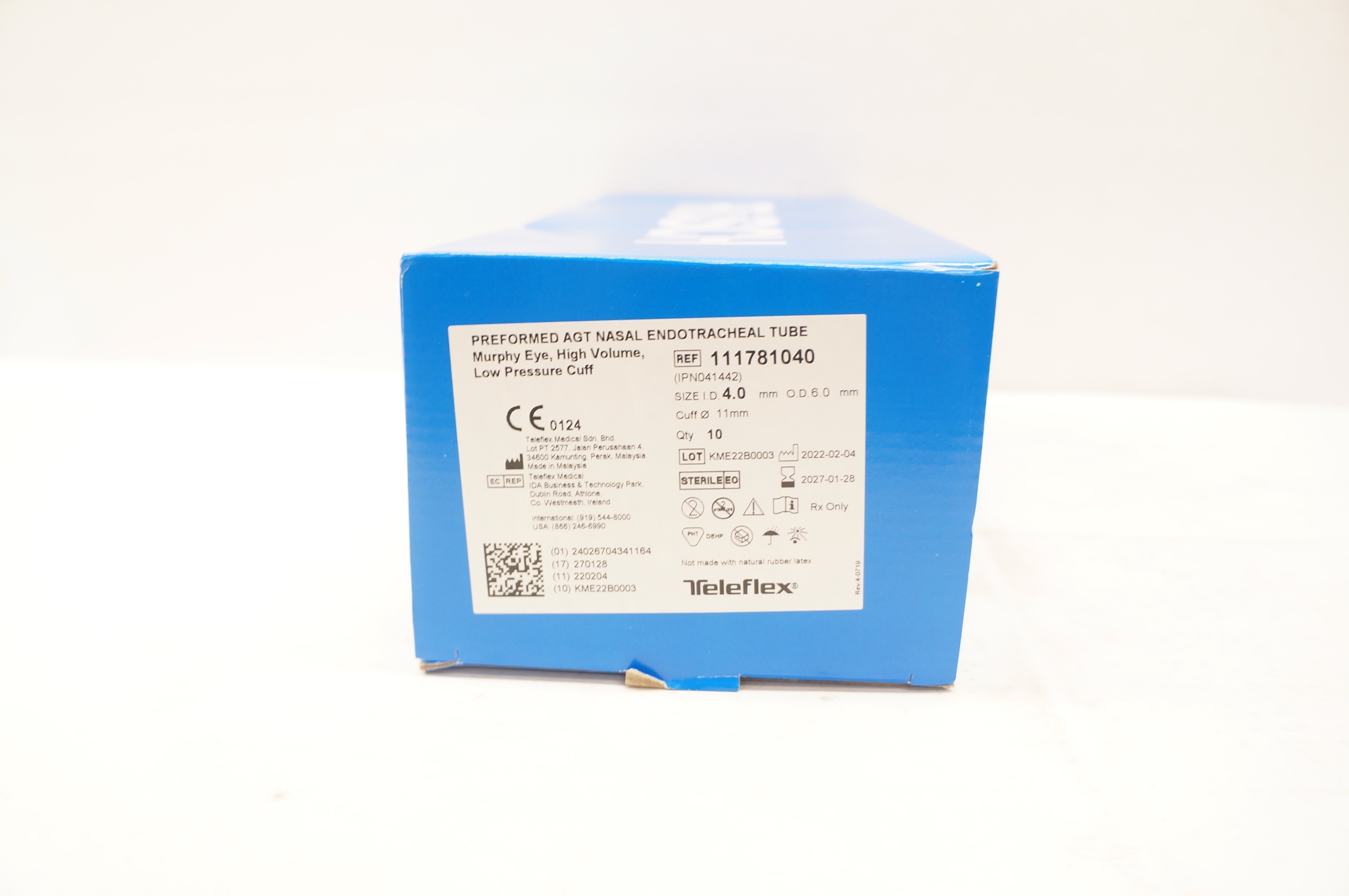 Teleflex 111781040 Preformed AGT Nasal Endotracheal Tube 4.0ID - Box of 10