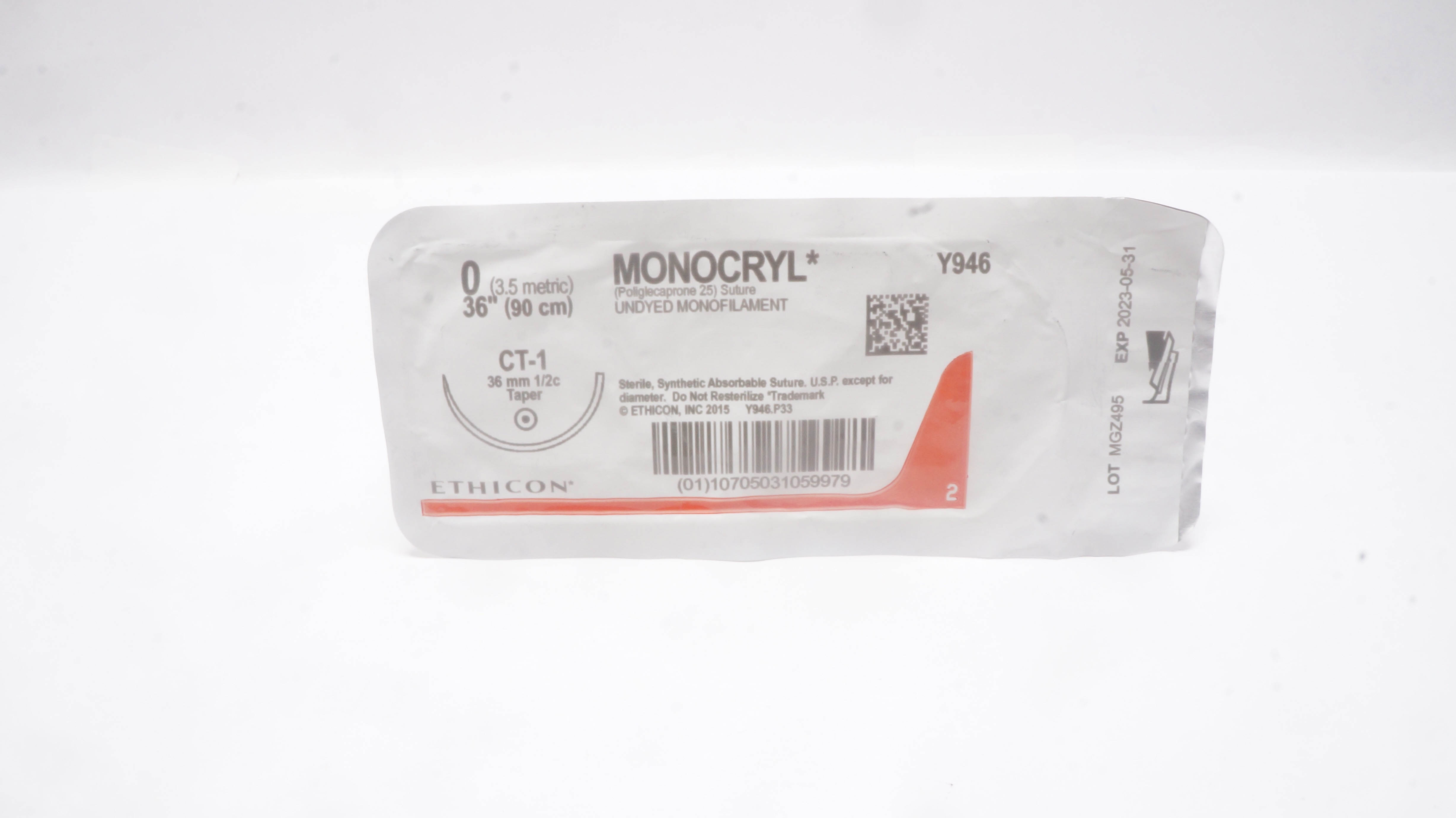 Ethicon Y946 0 MONOCRYL Poliglecaprone Stre CT-1, 36mm 1/2c Taper, 36inch (x)