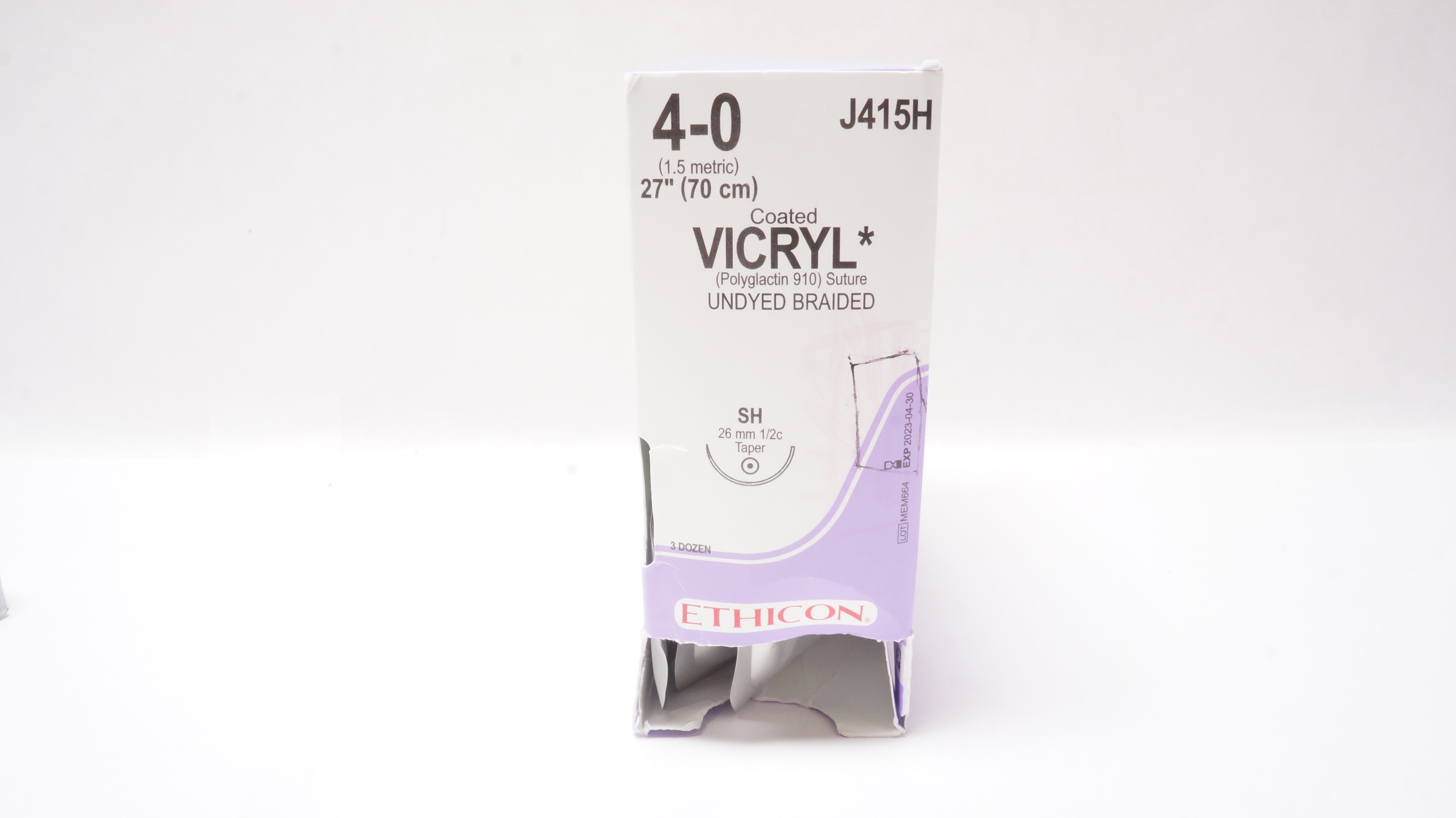 Ethicon J415H 4-0 Coated VICRYL Stre SH 26mm 1/2c Taper, 27inch (x) - Box of 22