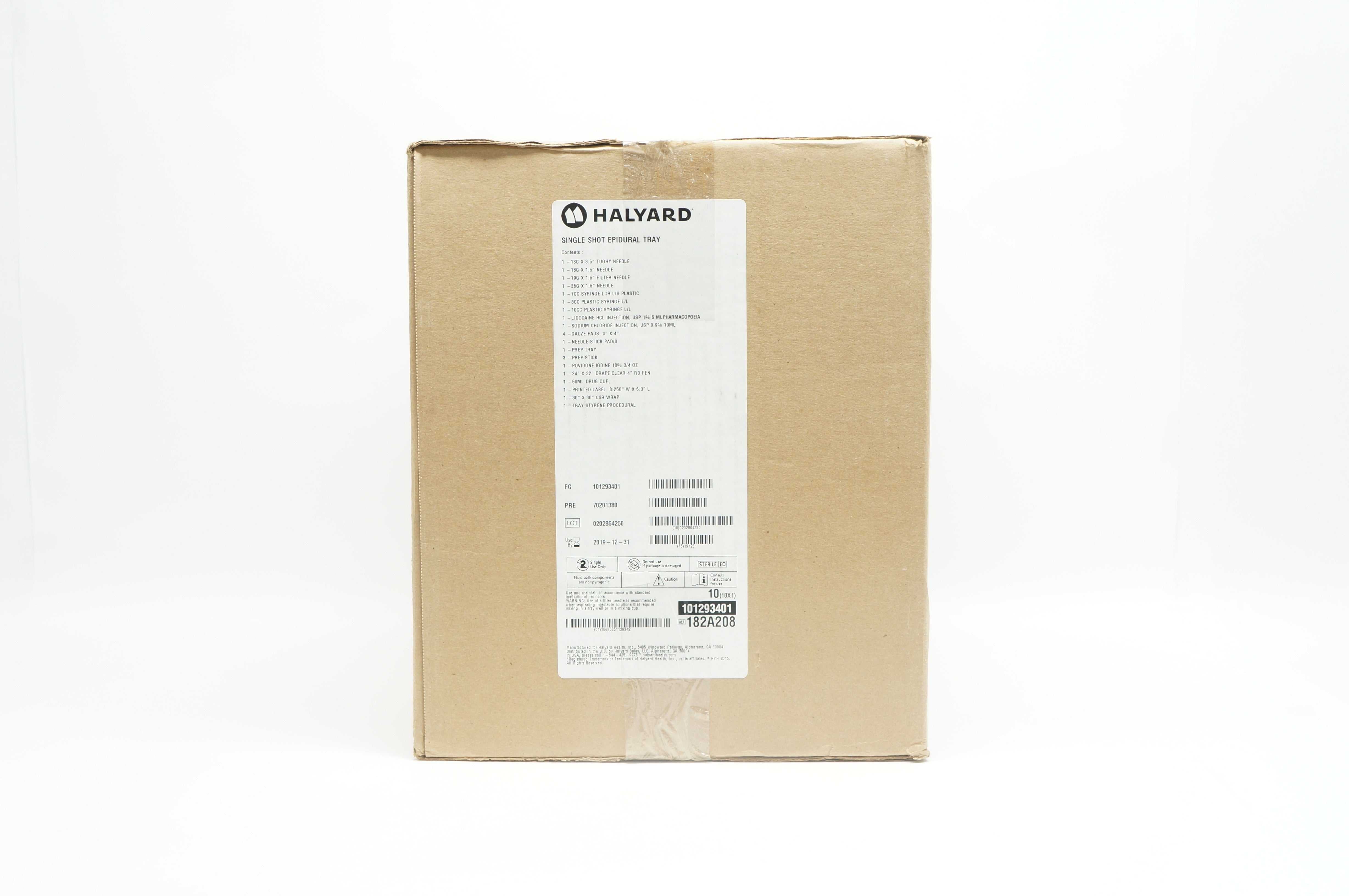 Halyard 182A208 Single Shot Epidural Tray – Case of 10 (x)