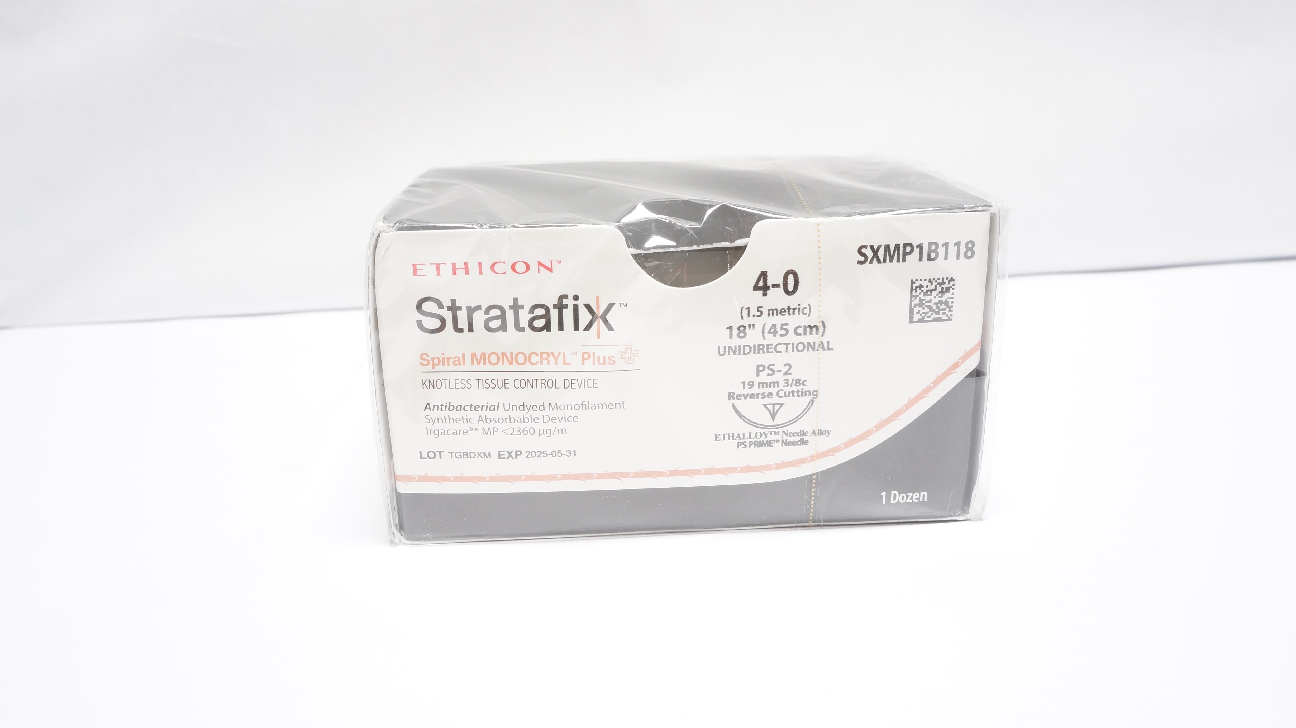 Ethicon SXMP1B118 4-0 Stratafix Device PS-2 19mm 3/8c Reverse Cutt.18in-Box of10