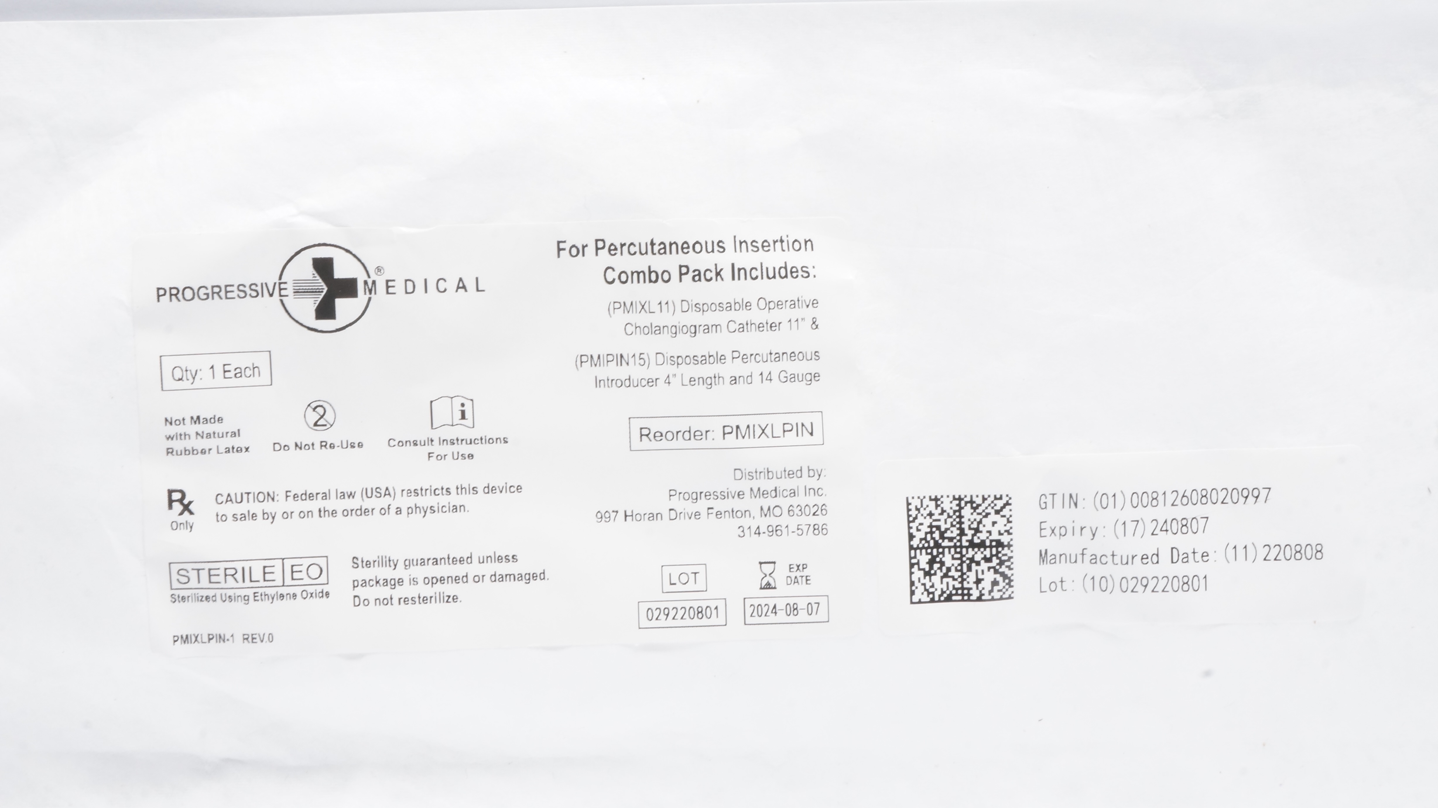 Progressive Medical PMIXLPIN Cholangiogram Cath. 11inch Introducer 4inchx14ga(x)