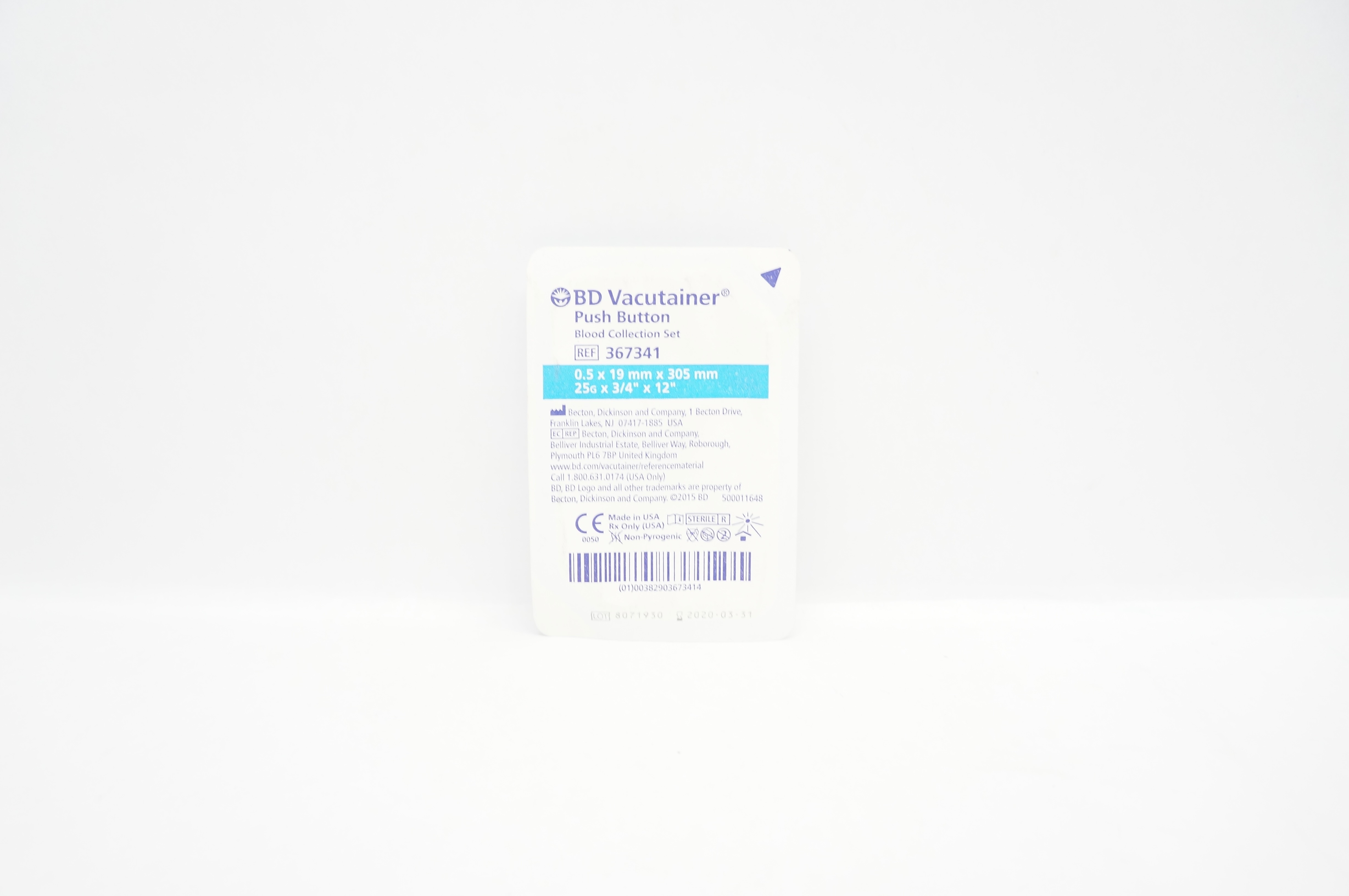 BD 367341 Vacutainer Push Button Blood Collection Set 0.5 x 19mm x 305mm (x)