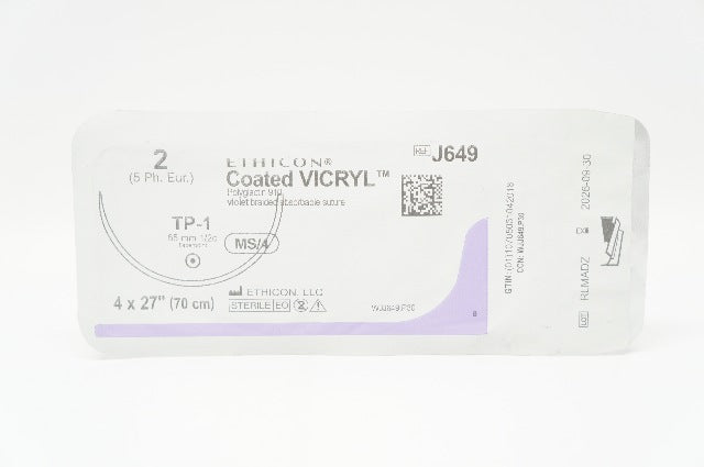 Ethicon J649 2 Coated VICRYL Braided Stre TP-1, 65mm 1/2c Taperpoint 4 x 27inch