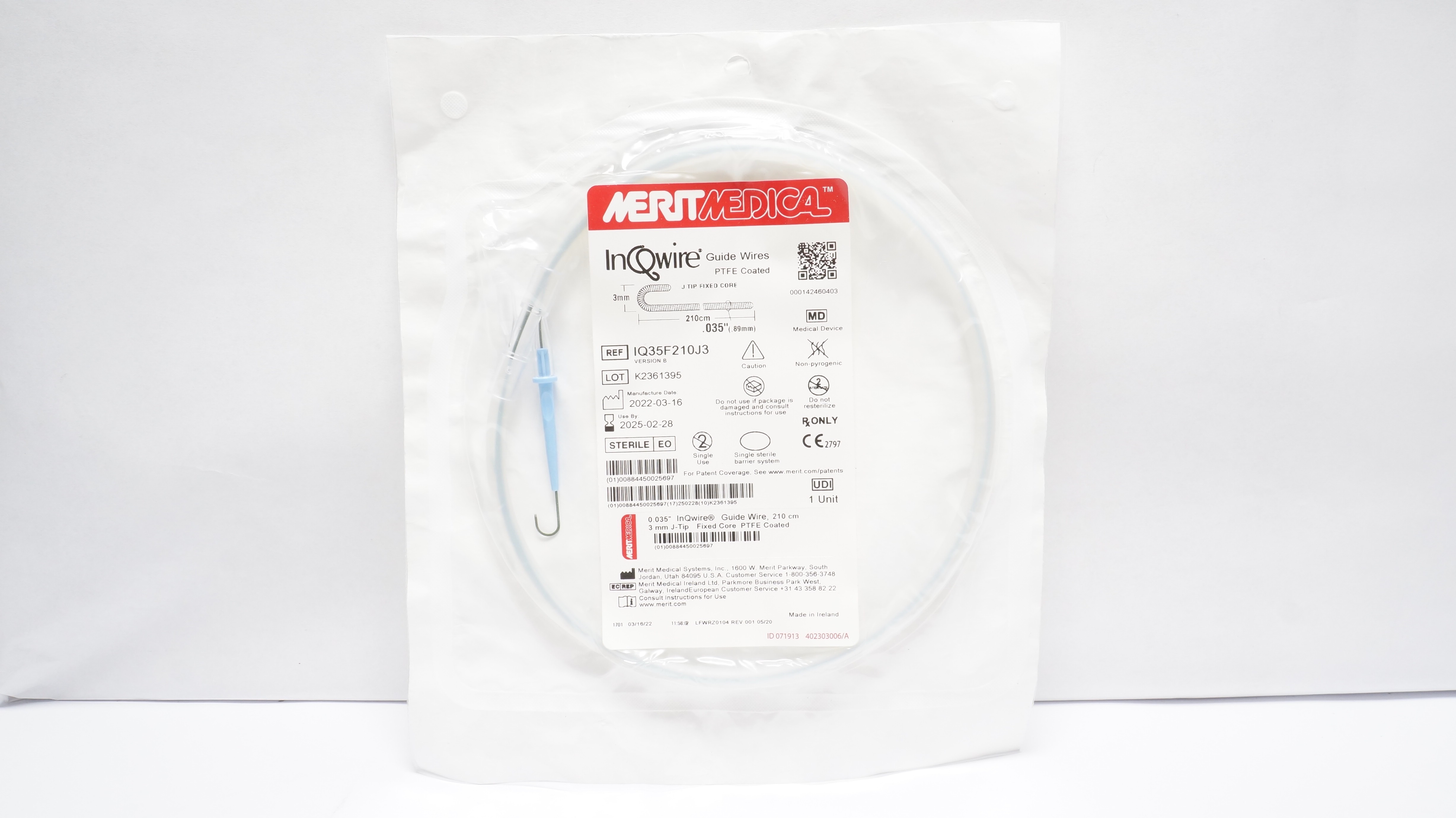 Merit Medical IQ35F210J3 InQwire Guide Wires 210cm, J Tip  Fixed Core (x)
