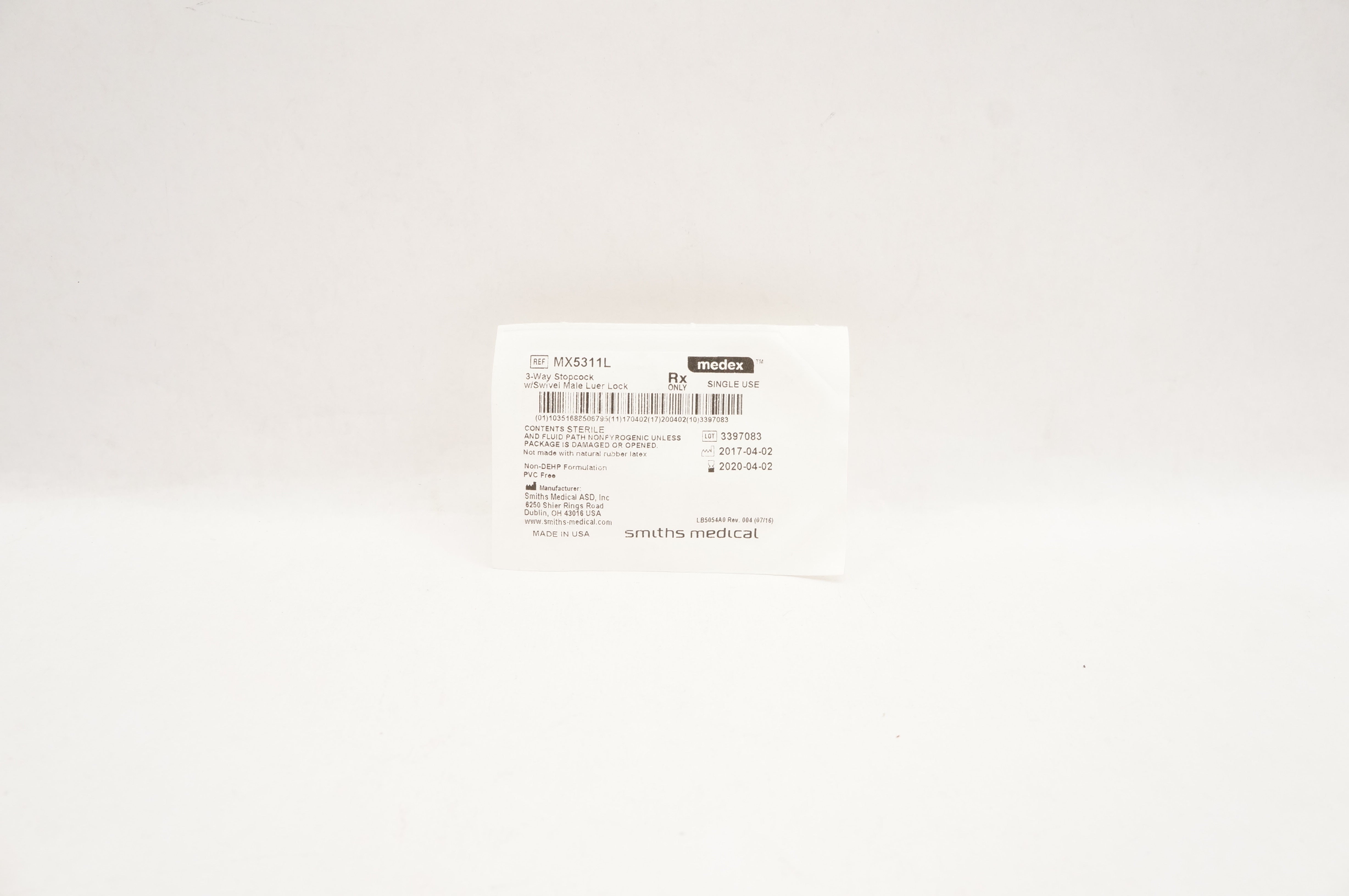 Smiths Medical MX5311L Medex 3-Way Stopcock w/Swivel Male Luer Lock (x)