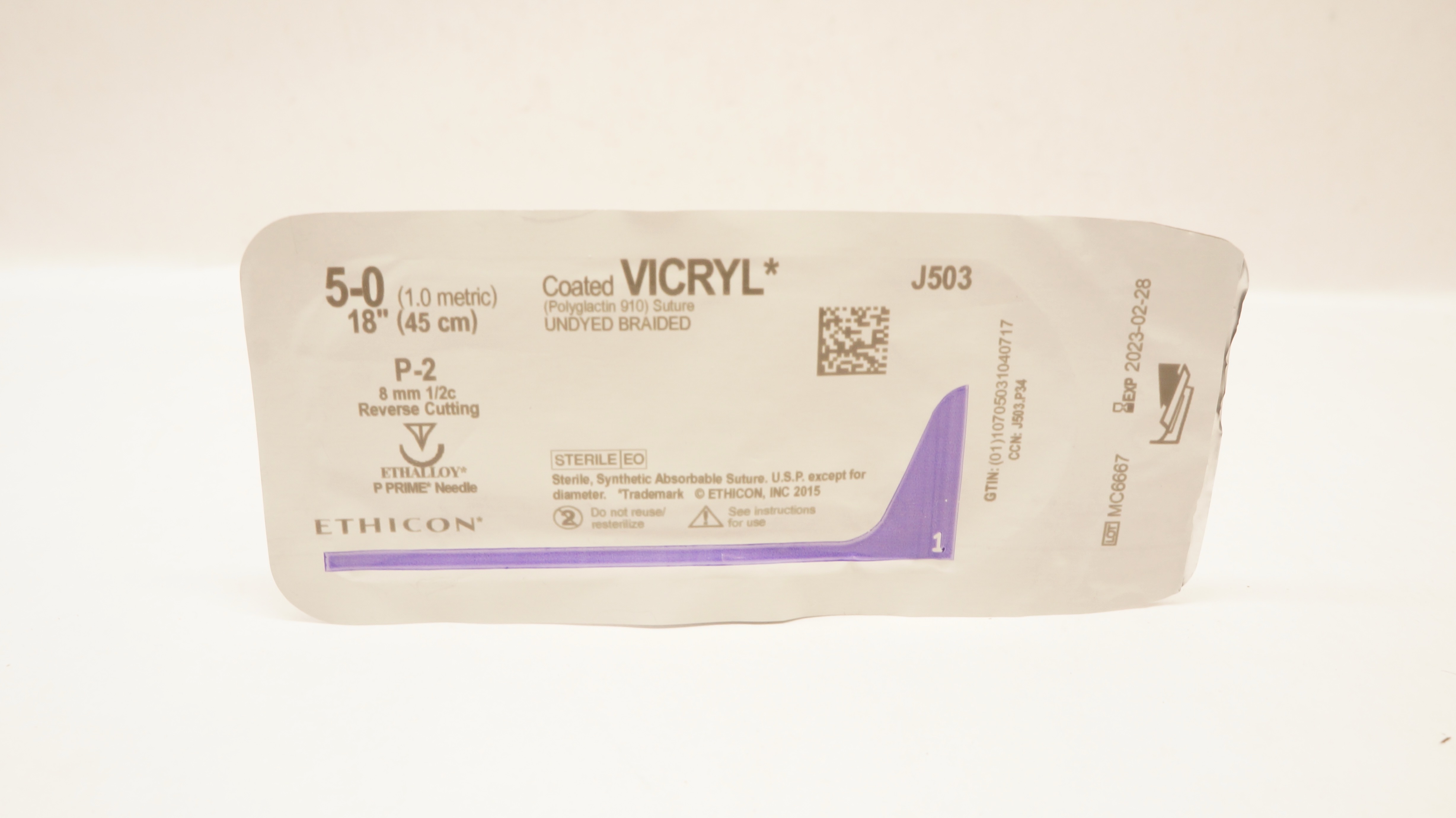 Ethicon J503 5-0 VICRYL P-2 8mm 1/2c Reverse Cutting 18inch (x)