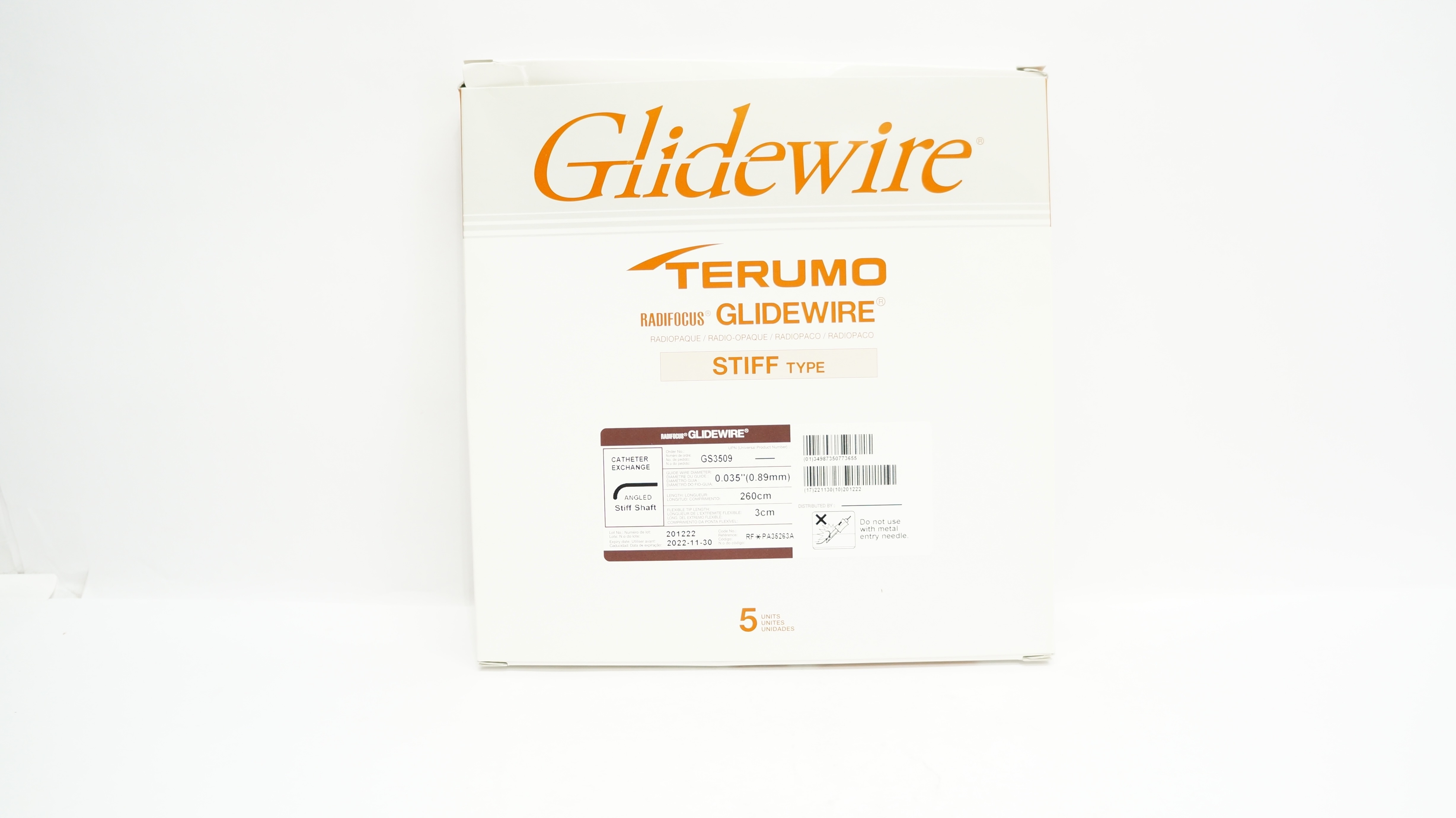 Terumo PA35263A Glidewire Cath. Exchange 0.035 inch x 260cm x 3cm (x) - Box of 5