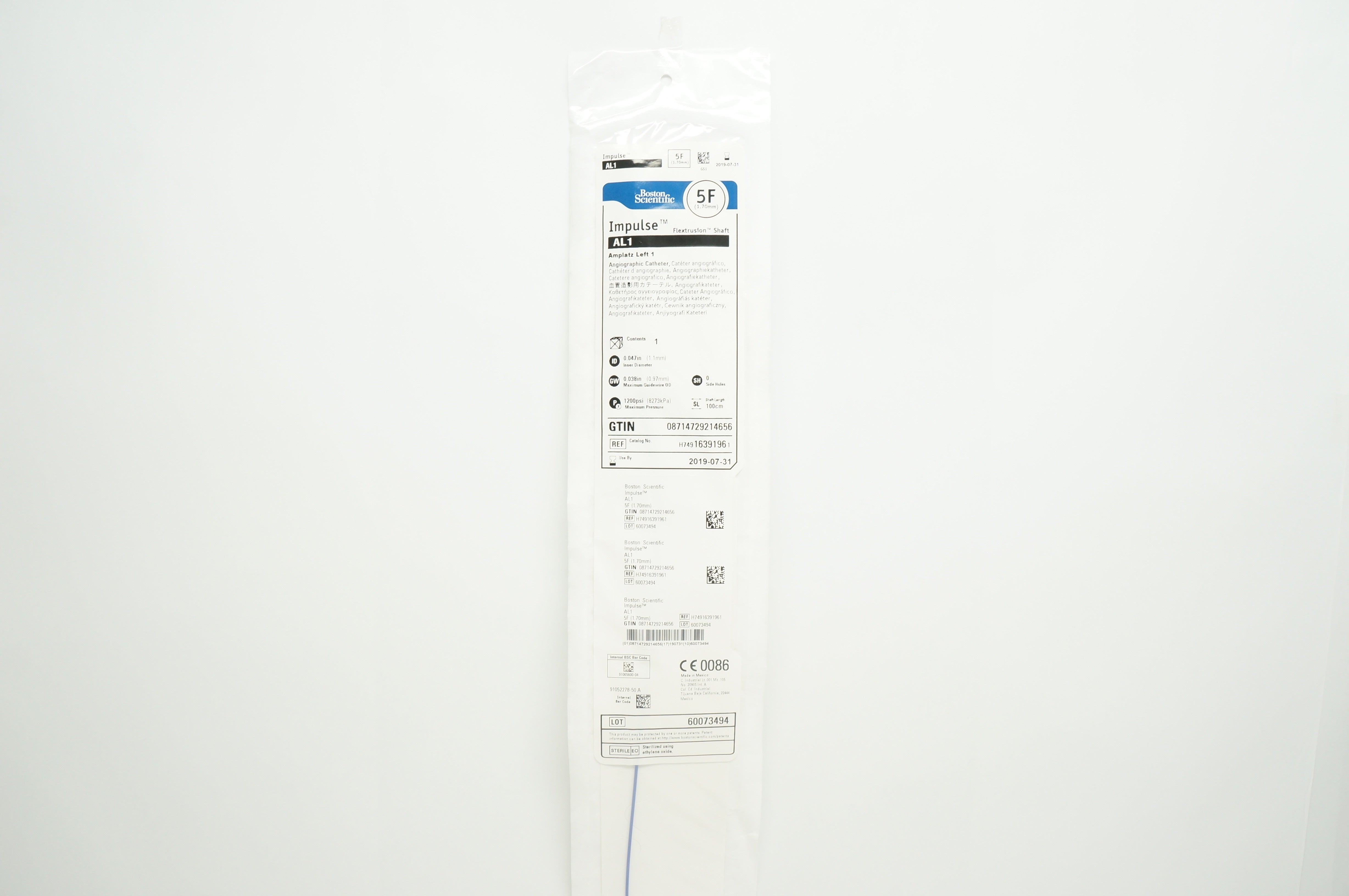 Boston Scientific 1639196 Impulse AL1 Angiographic Cath. 5F x 100cm (x)