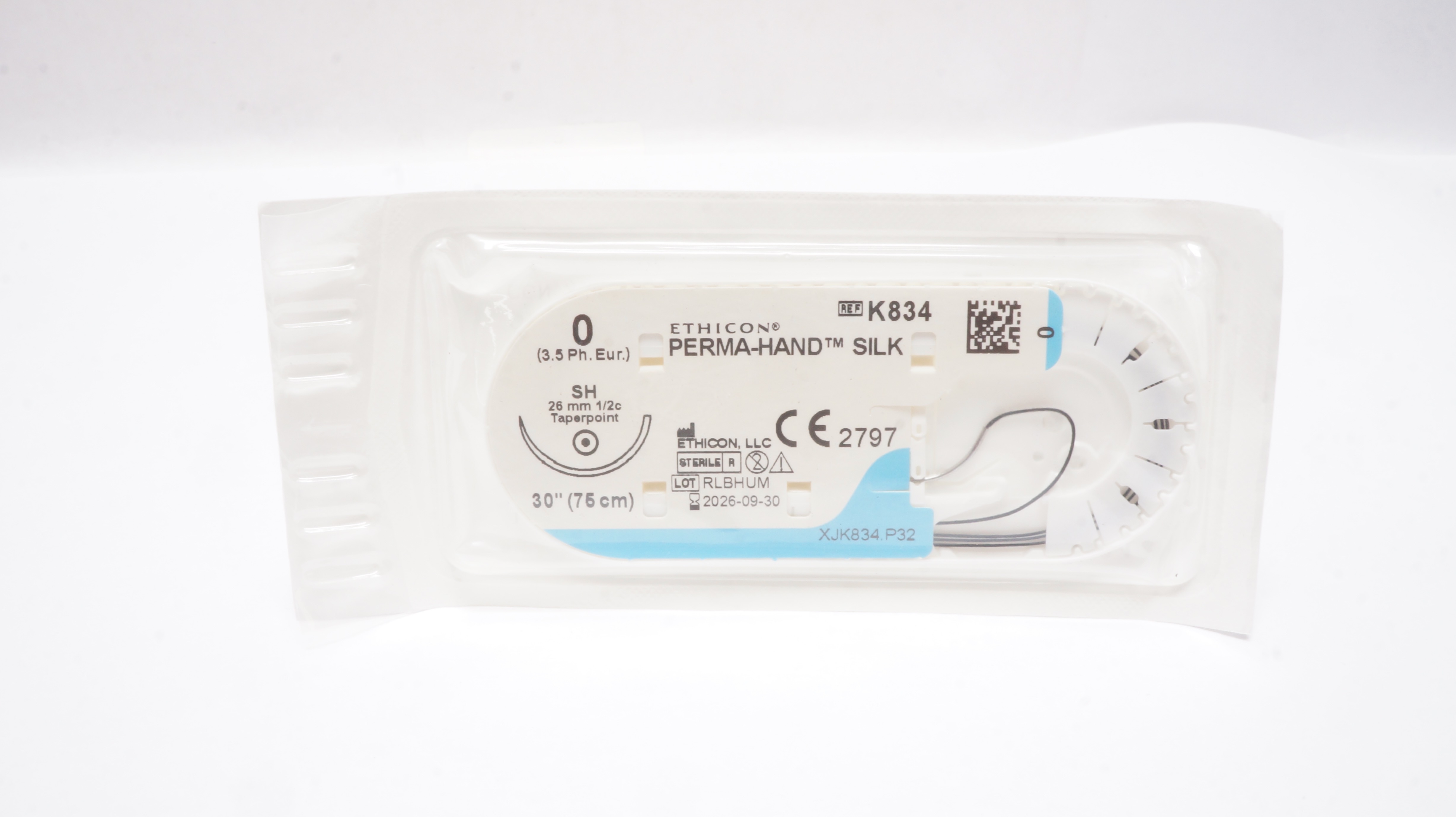 Ethicon K834 0 Perma-Hand Silk Stre SH 26mm 1/2c Taperpoint, 30inch