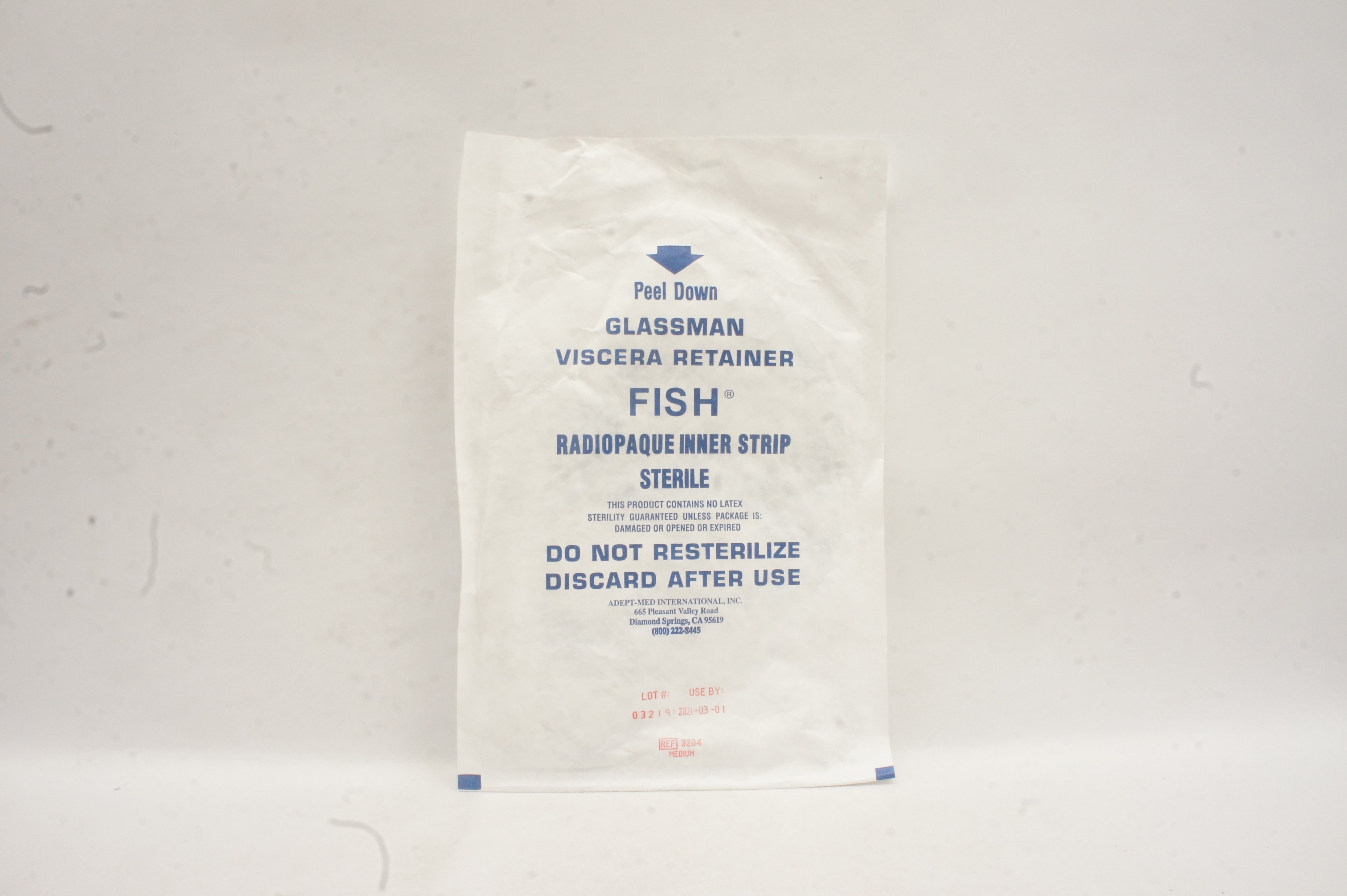 Adept-Med 3204 Glassman Viscera Retainer Fish Radiopaque Inner Strip (x)