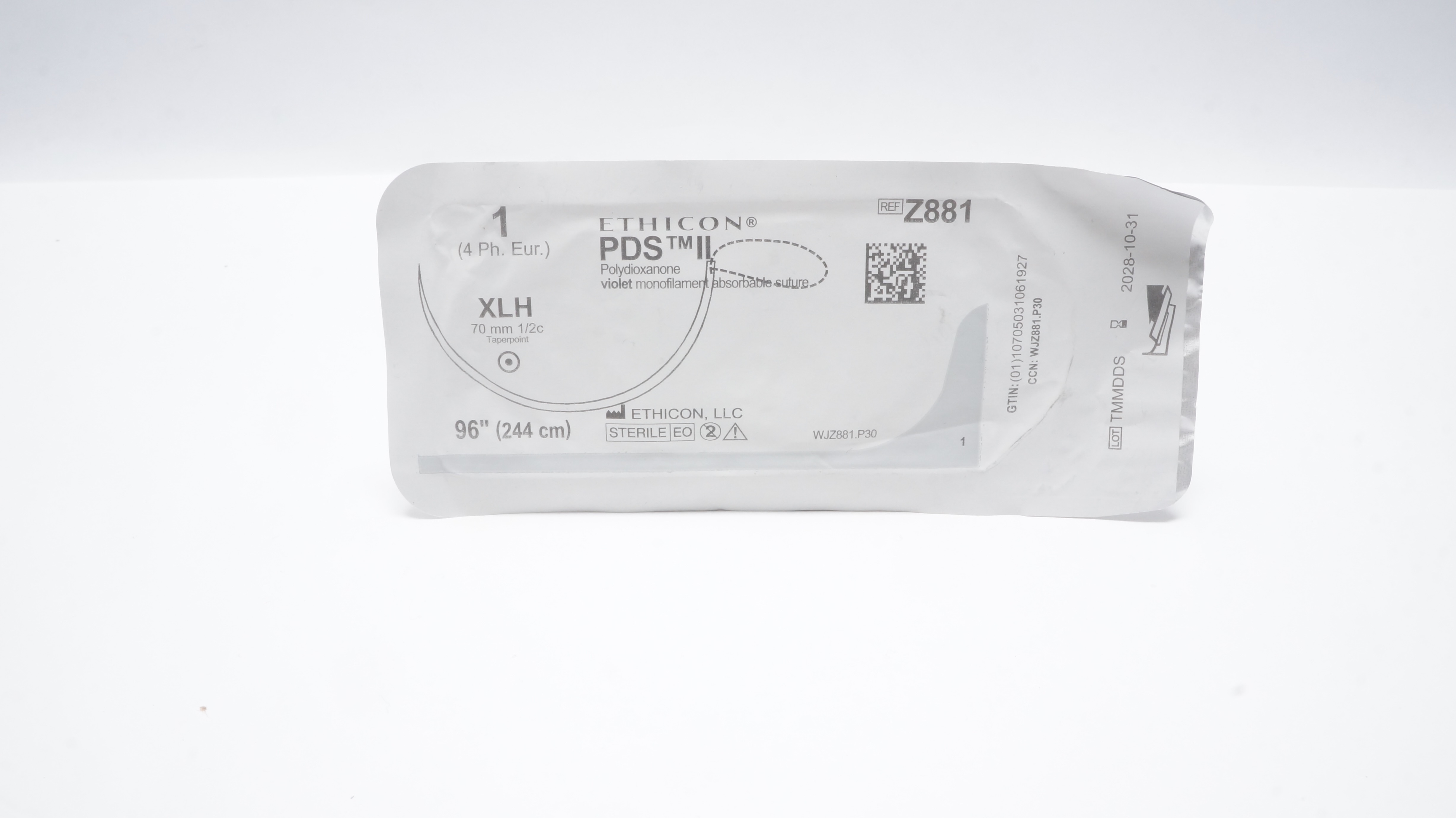 Ethicon Z881 1 PDS II Polydioxanone Stre XLH 70mm 1/2c Taperpoint 96inch