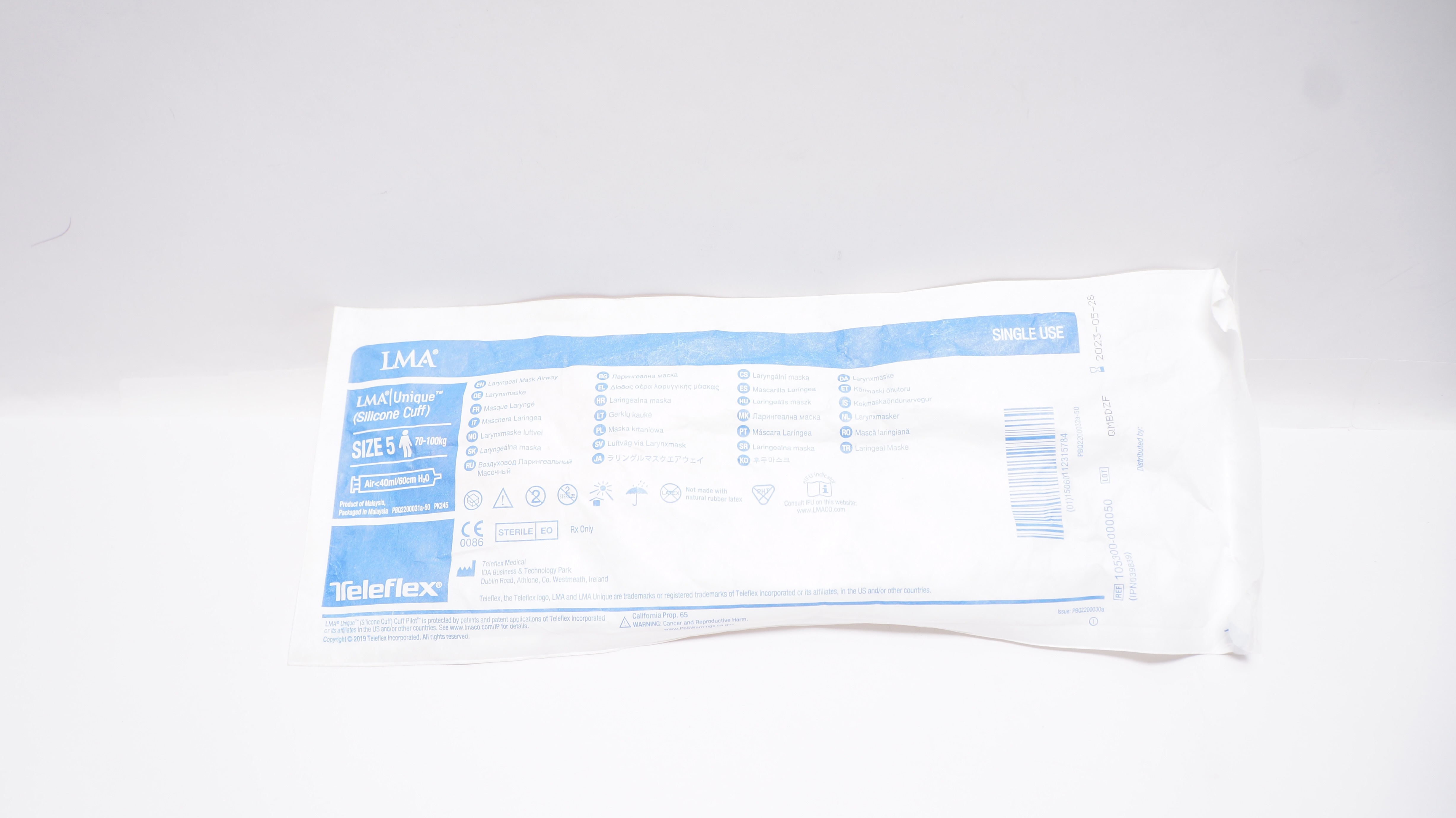 Teleflex 105300-000050 Laryngeal Mask Aiway Size 5 70-100kg Air<40ml/60cm H2O(x)