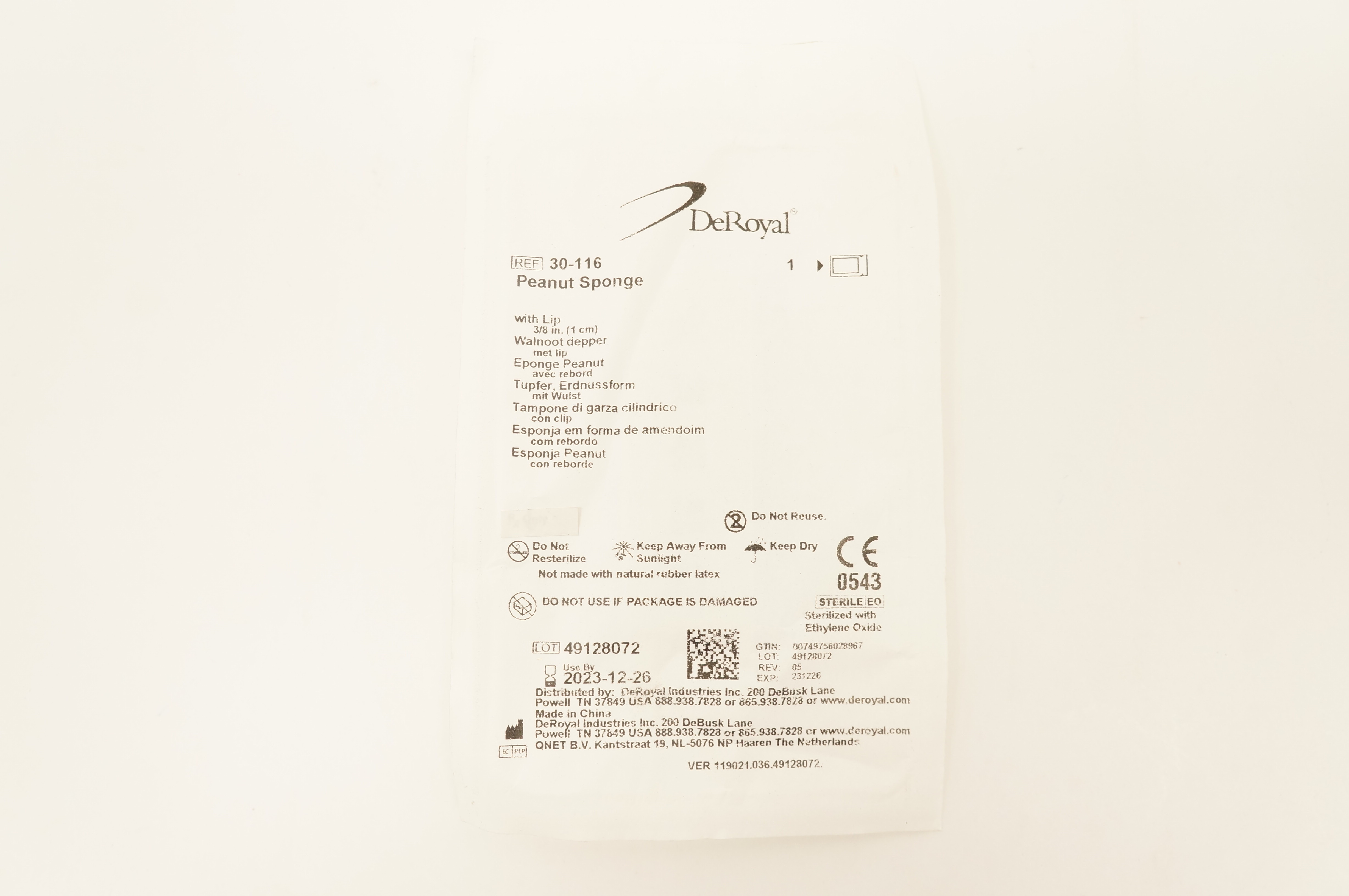 DeRoyal 30-116 Peanut Sponge with Lip 3/8inch