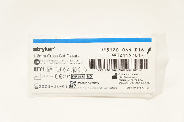 Stryker 5120-066-016 Cross Cut Fissure Bur Medium 1.6mm Diameter
