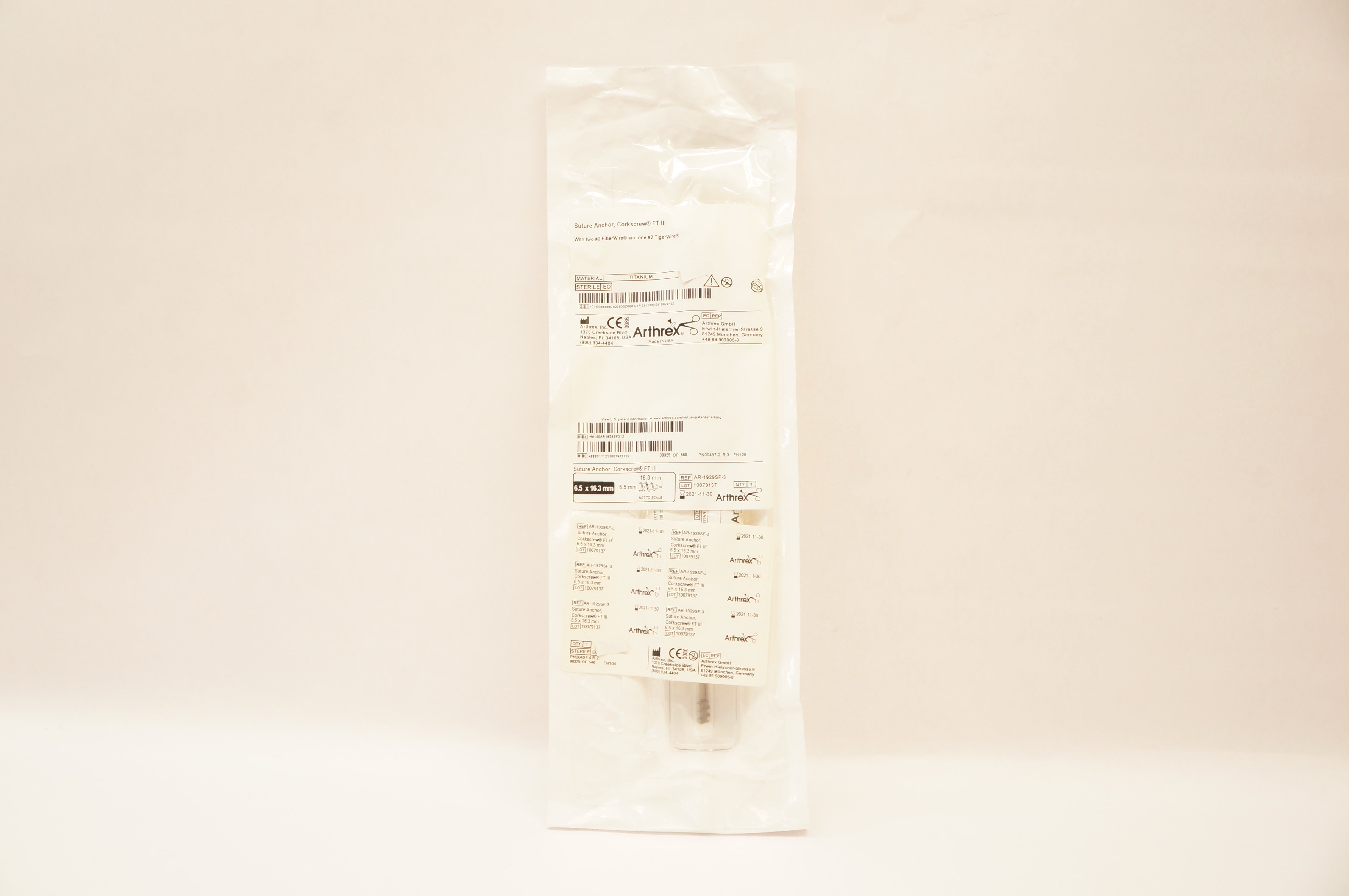 Arthrex AR-1929SF-3 Stre Anchor Corkscrew FT III w/#2 FiberWire 6.5 x 16.3mm (x)