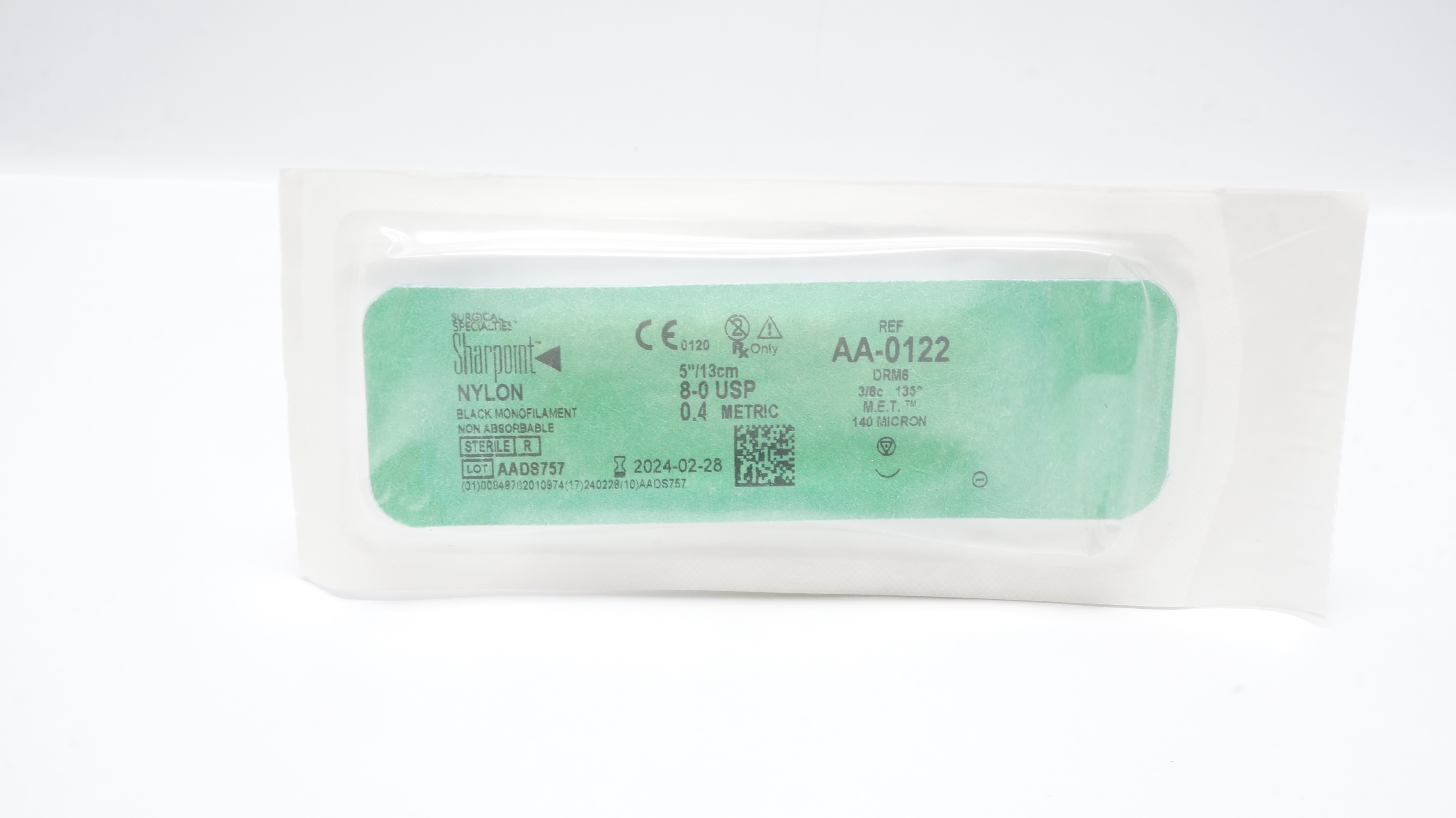 Surgical Specialties AA-0122 8-0 Nylon Monofilament DRM 3/8c 135 Degree 5inch(x)