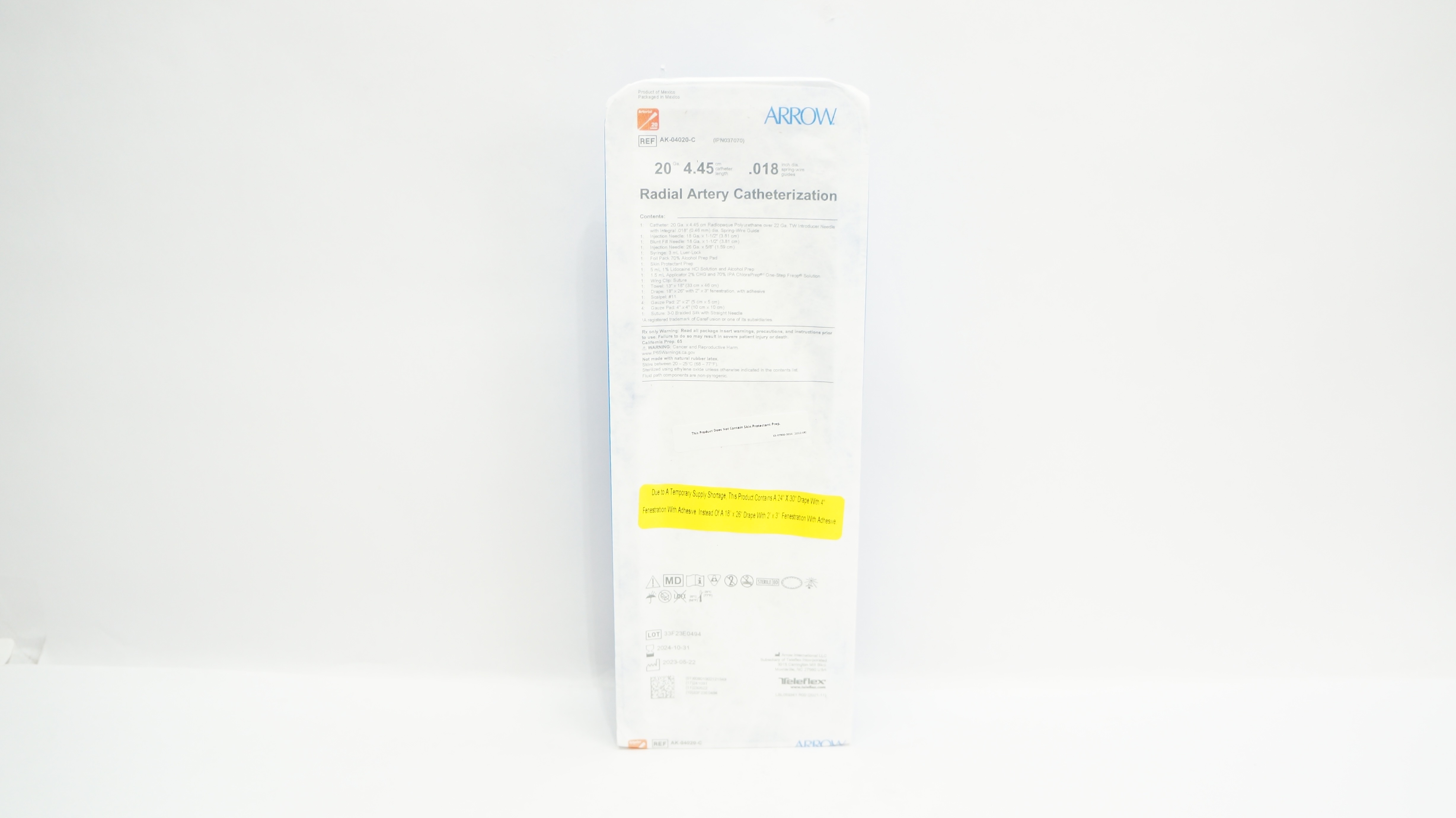 Arrow AK-04020-C Radial Artery Catheterization Kit 20Ga x 4.45cm