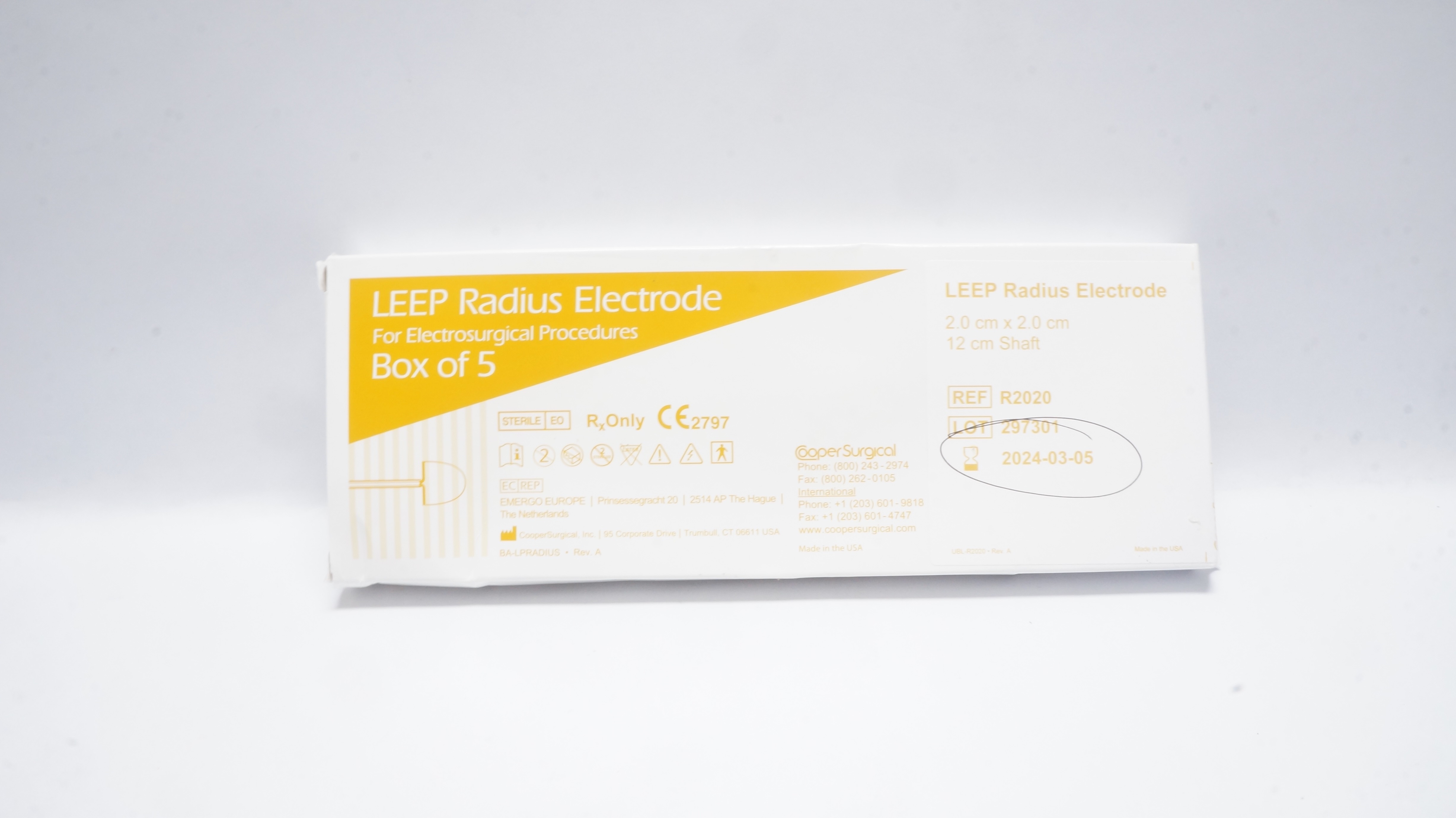 Cooper Surgical R2020 Leep Radius Electrode 2.0 x 2.0cm,12cm Shaft (x) - Box of 5