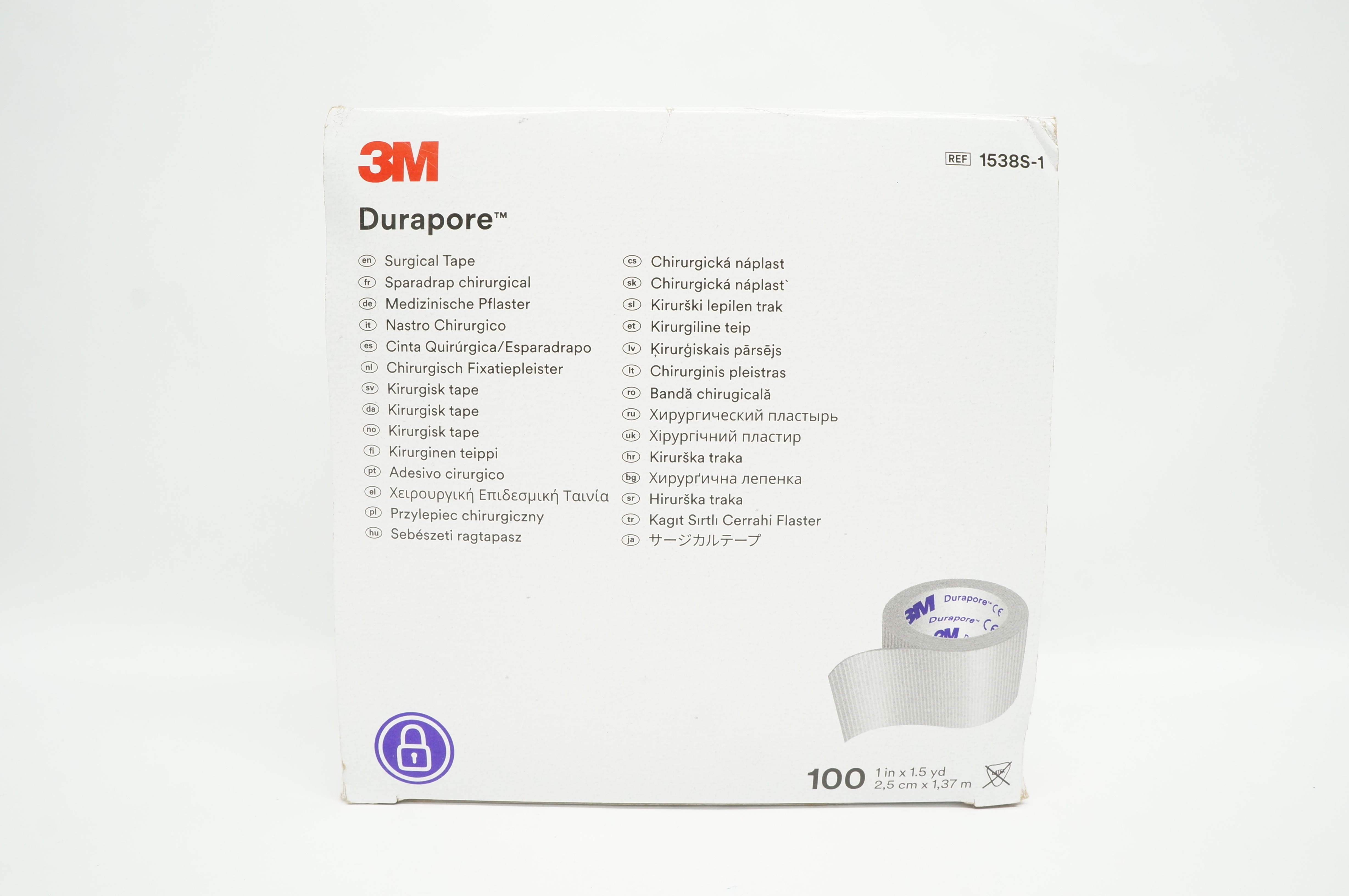 3M 1538S-1 Durapore Single Use Rolls Surgical Tape 1inch x 1.5yd. - Box of 100