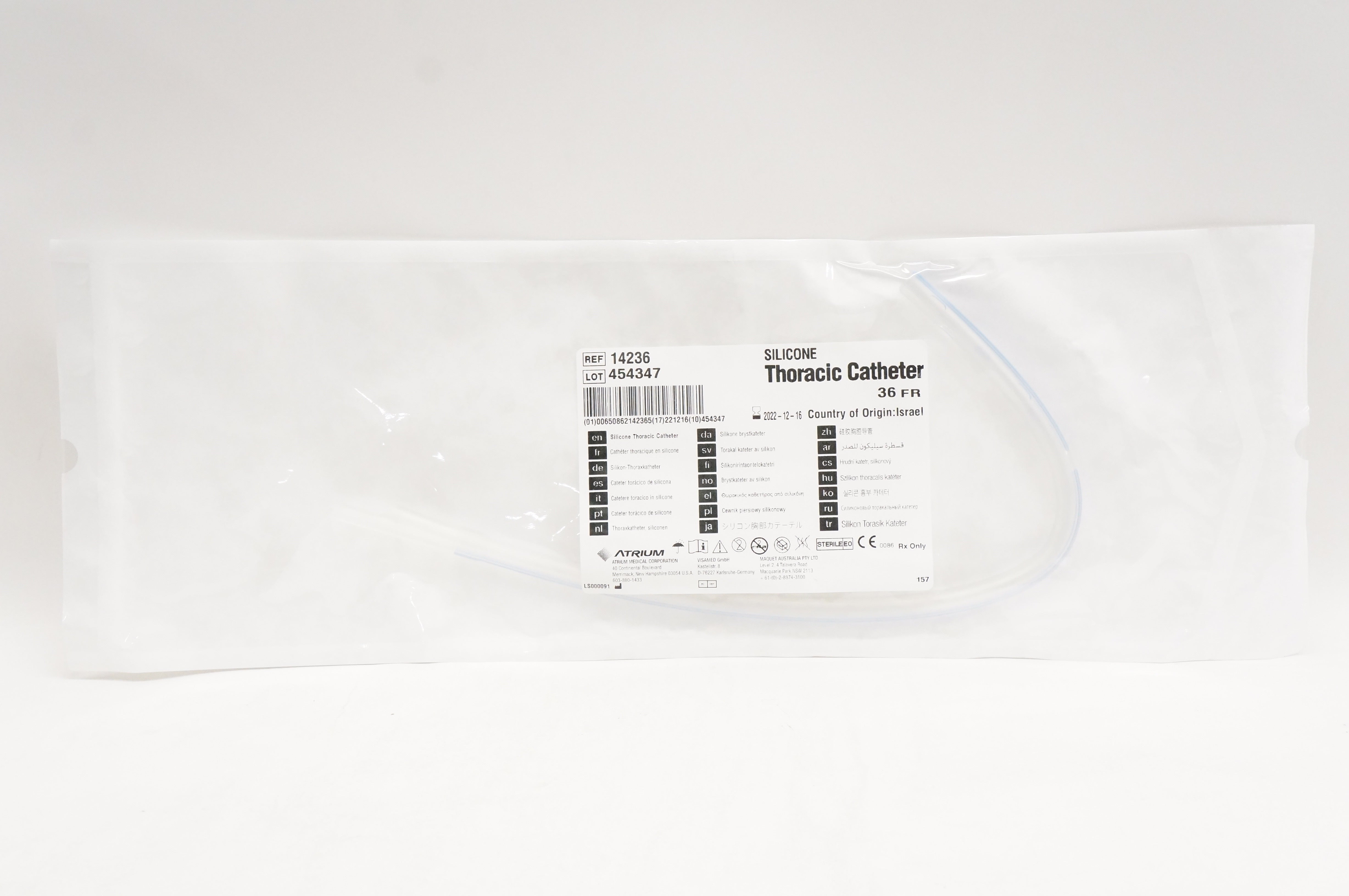 Atrium 14236 Silicone Thoracic Cath. 36Fr.