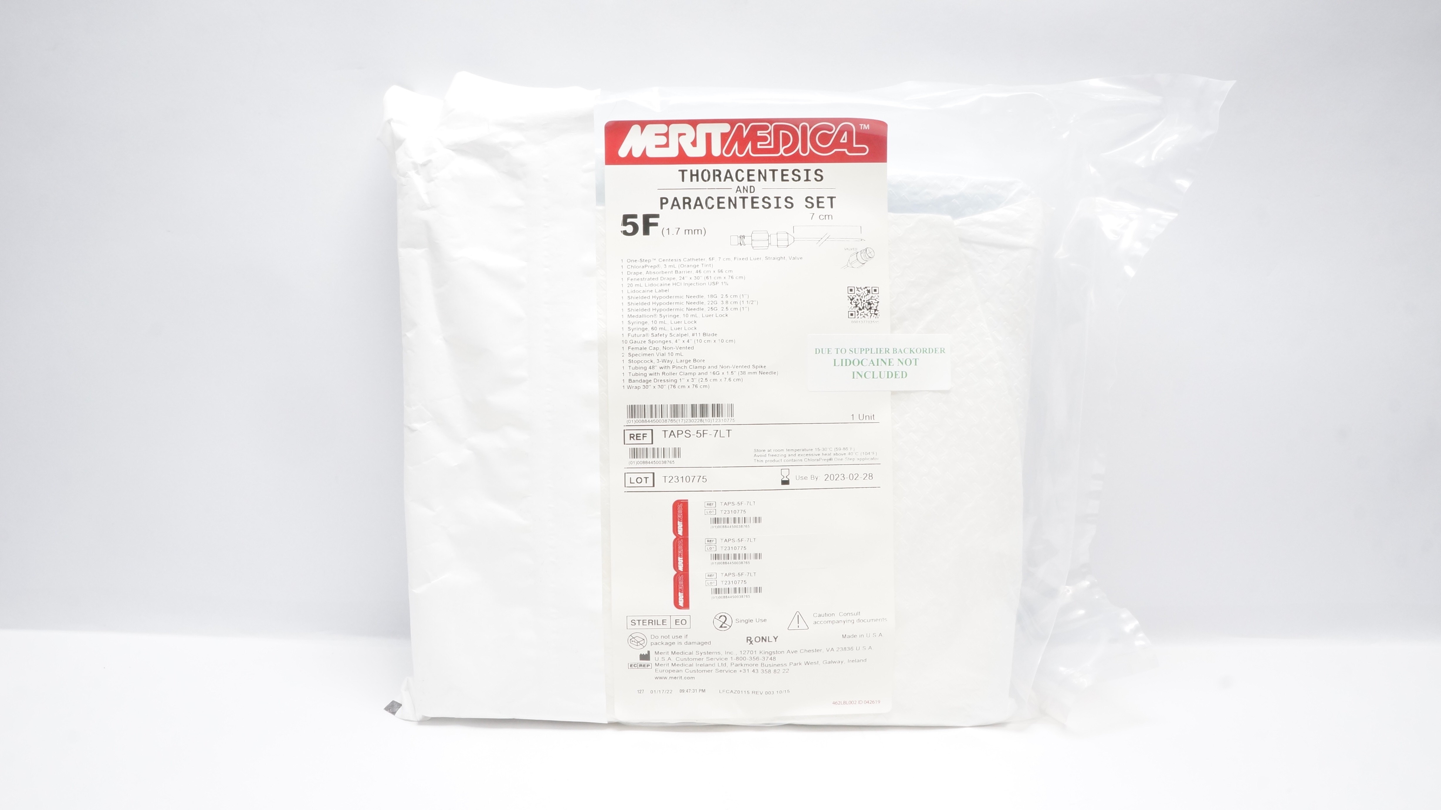 MeritMedical TAPS-5F-7LT Thoracentesis & Paracentesis Set 5F x 7cm (x)