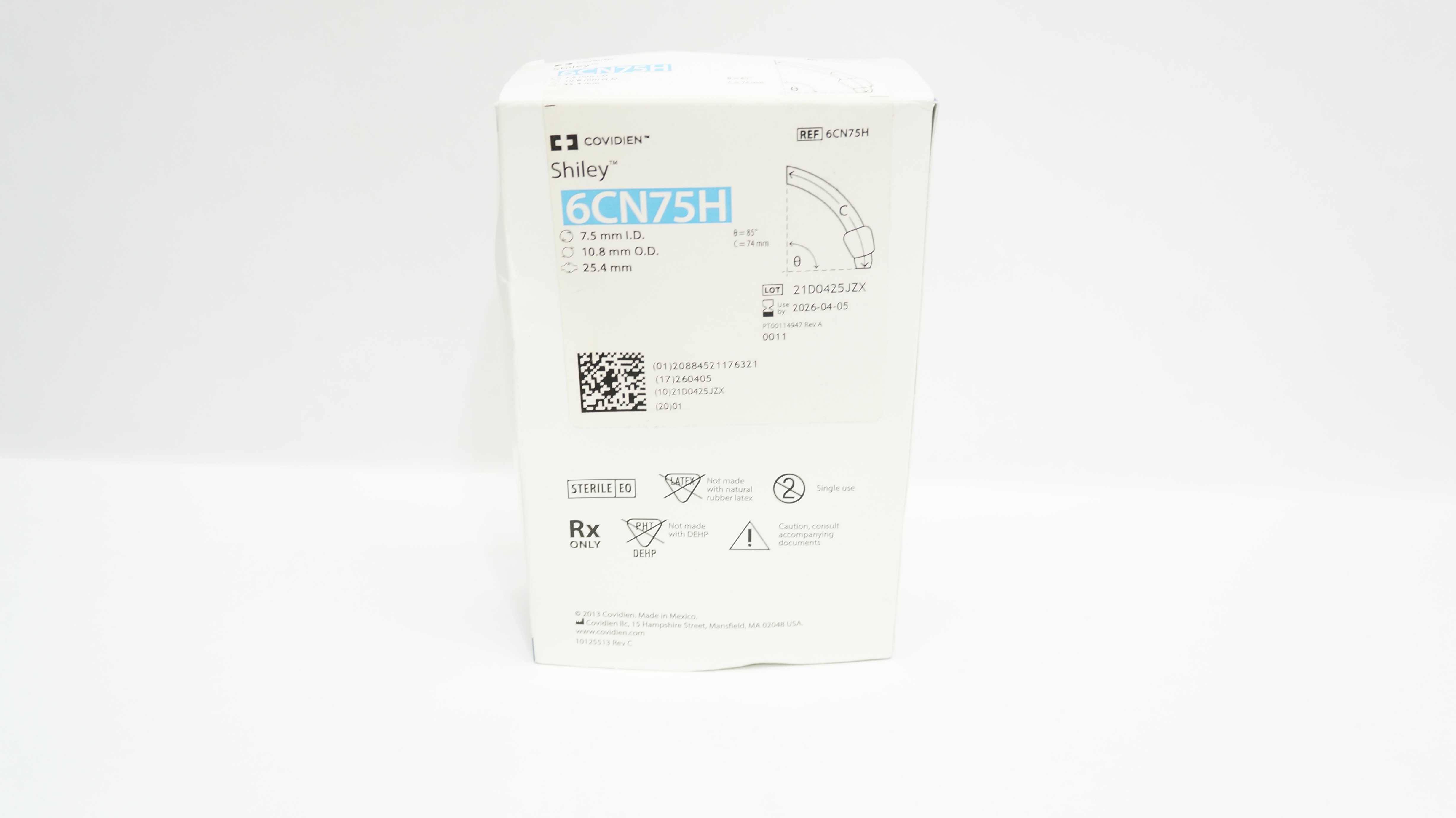 Covidien 6CN75H Shiley Adult Flexible Tracheostomy Tube 7.5ID x 10.8OD x 25.4mm