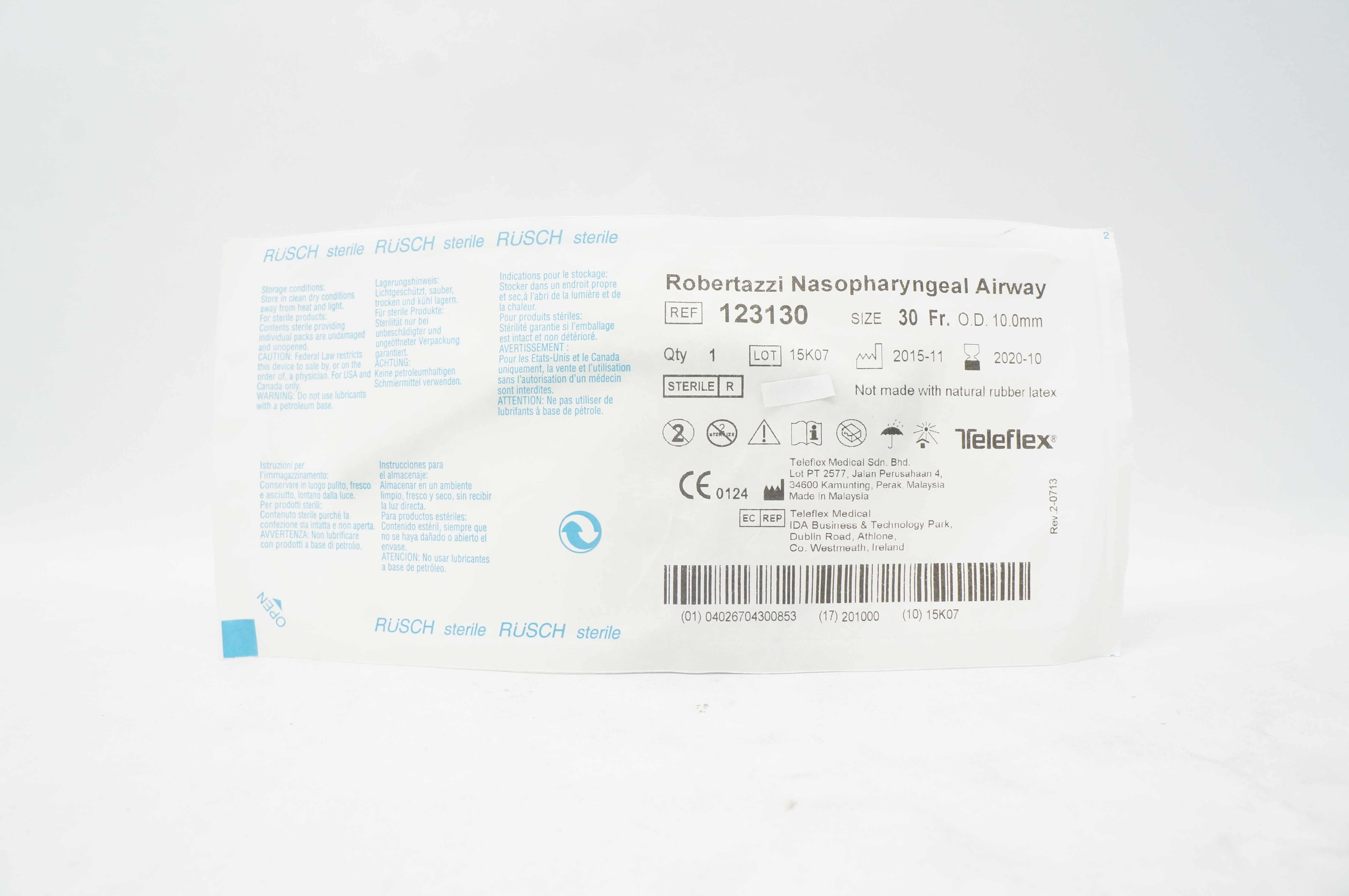 Teleflex 123130 Rusch Robertazzi Nasopharyngeal Airway 30Fr x 10.0mm O.D. (x)