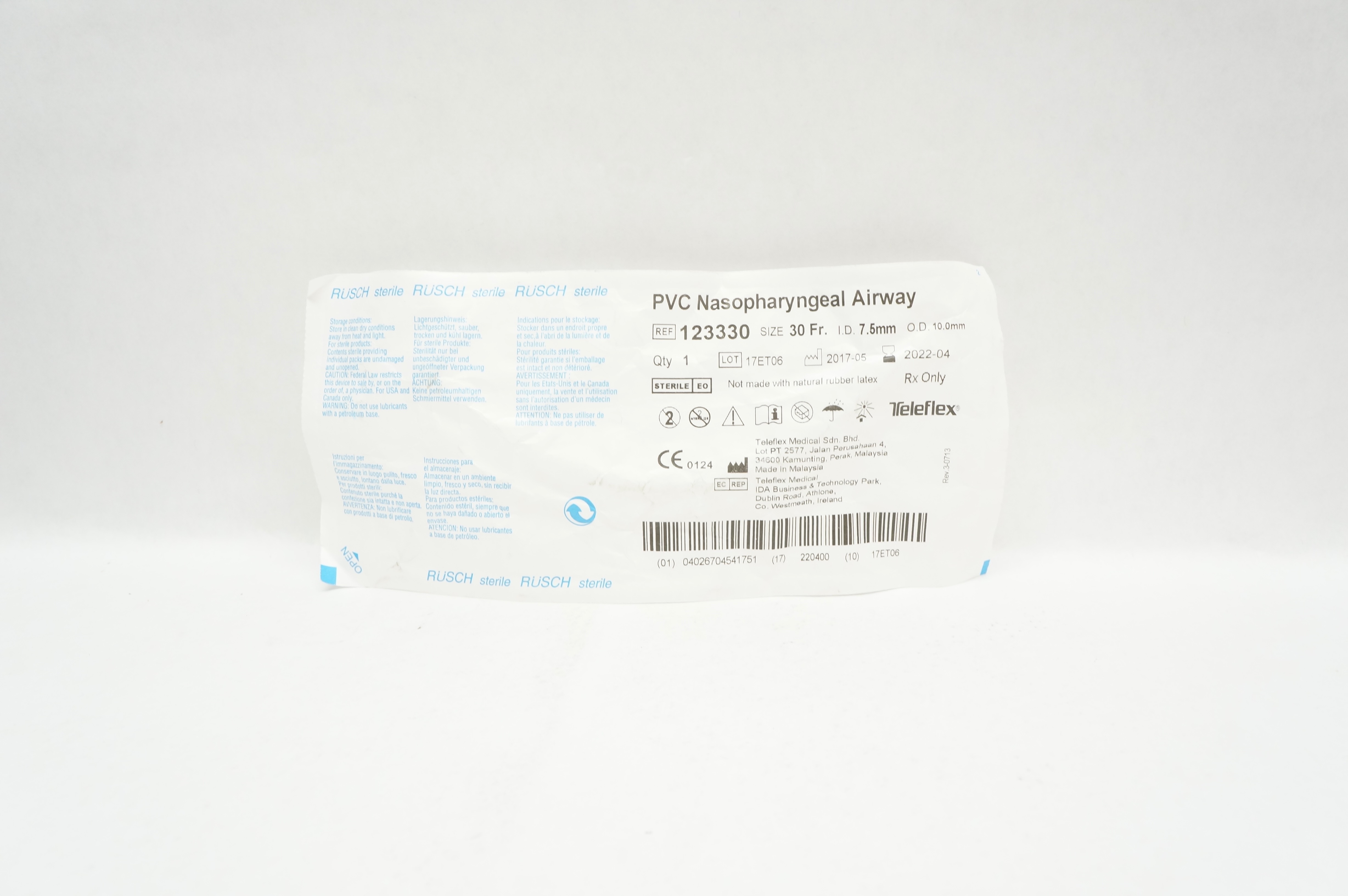 Teleflex 123330 PVC Nasopharyngeal Airway 30 Fr. x 7.5 mm x 10.0mm (x)