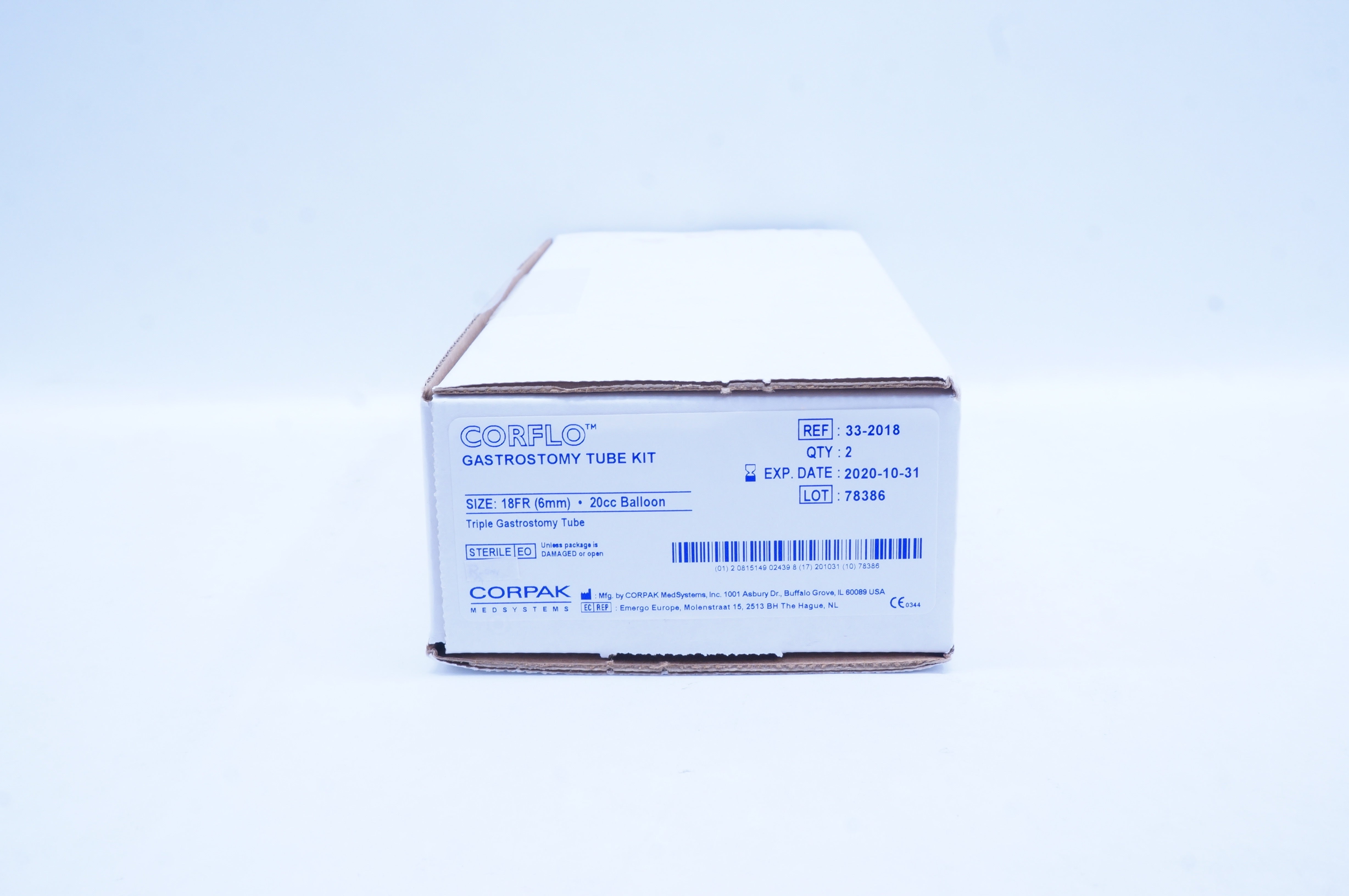 Corpak 33-2018 Corflo Gastrostomy Tube Kit 18FR, 20cc Balloon (x) - Box of 2