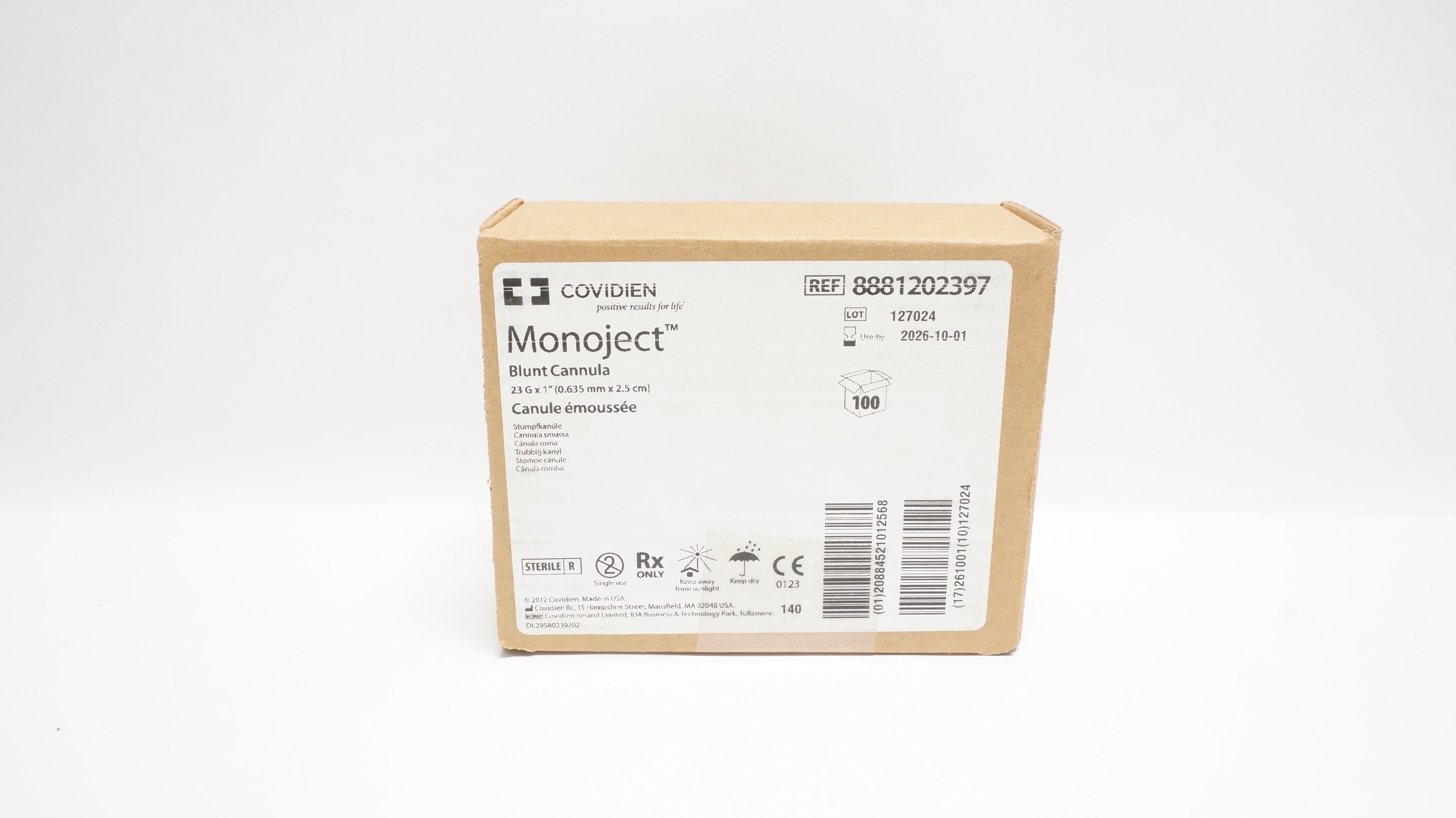 Covidien 8881202397 Blunt Cannula, 23G x 1inch - Box of 100