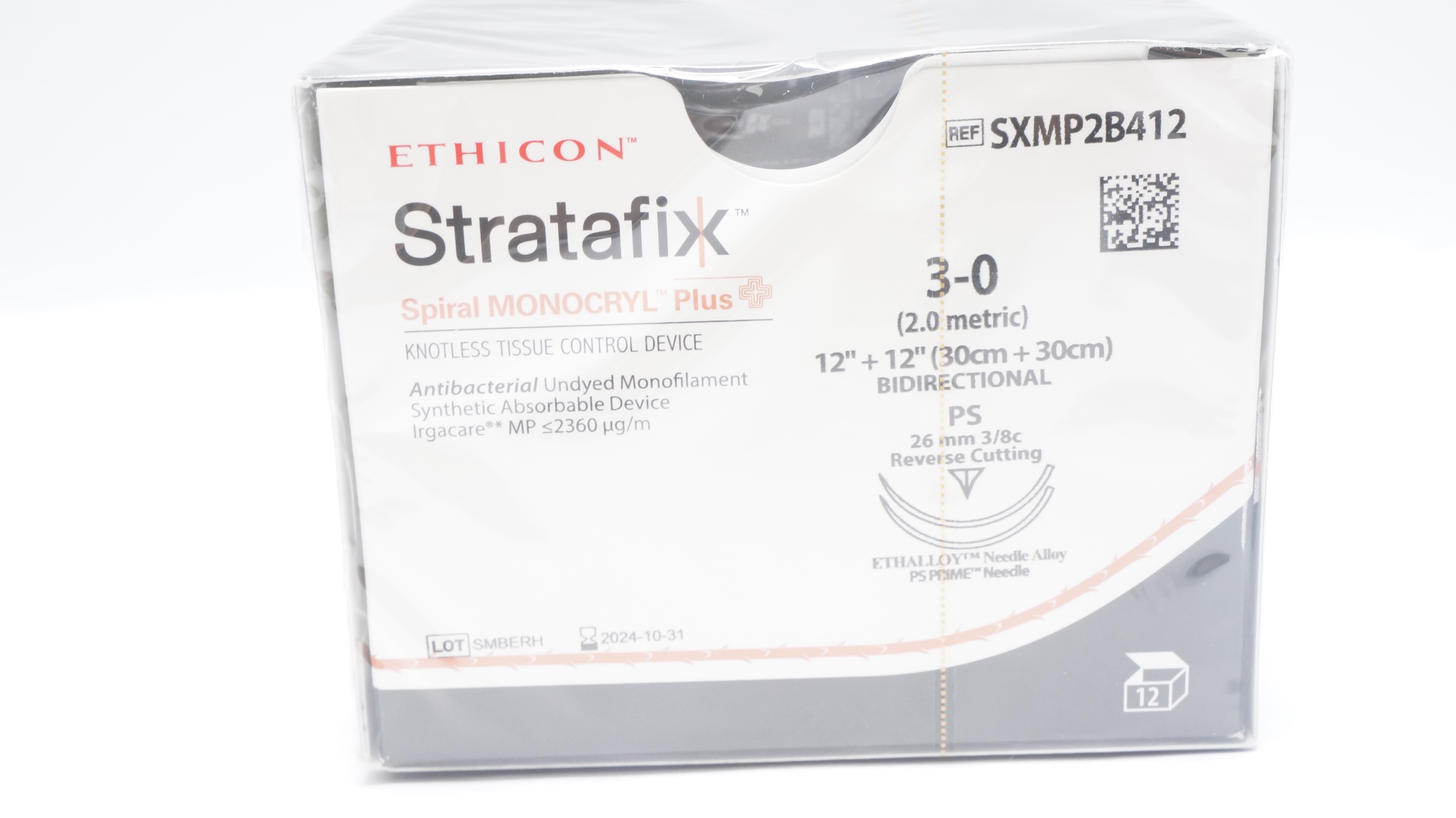 Ethicon SXMP2B412 3-0 STRATAFIX PS 26mm 3/8c Reverse Cutting 12inch(x)-Box of 12