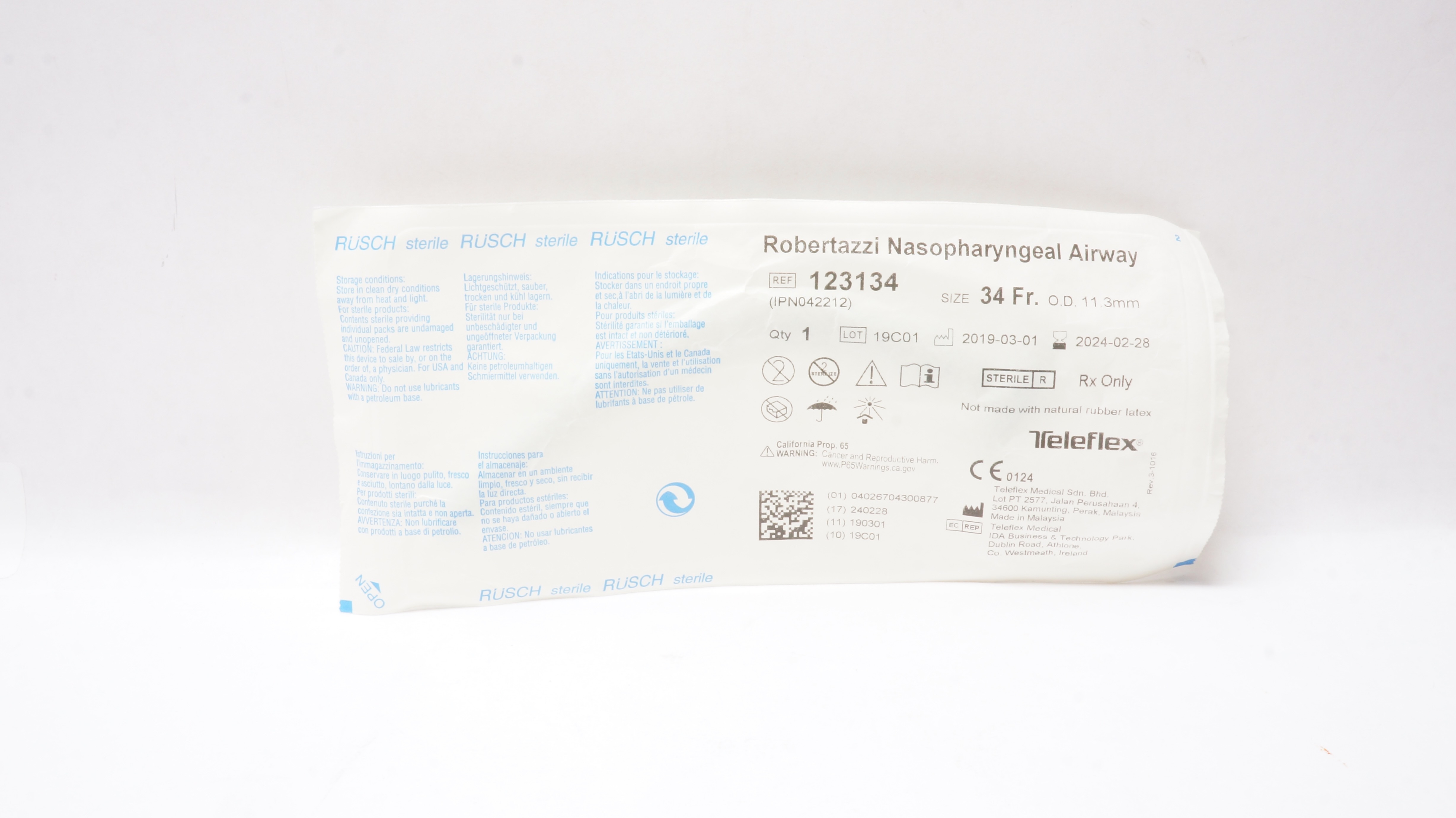 Teleflex 123134 Robertazzi Nasopharyngeal Airway 34Fr x 11.3mm OD