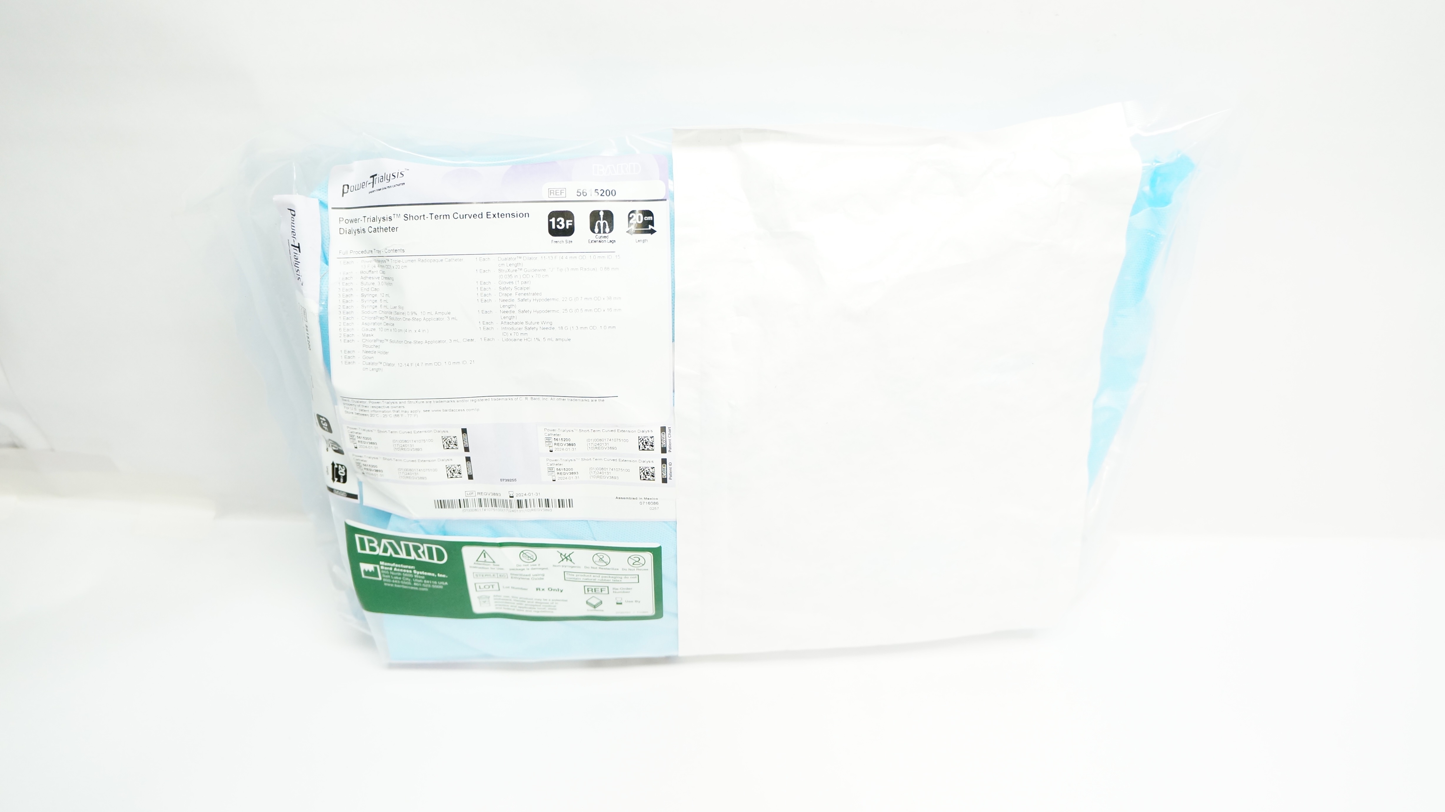 Bard 5615200 Power-Trialysis Short-Term Curved Extension Dialysis Cath. 13F