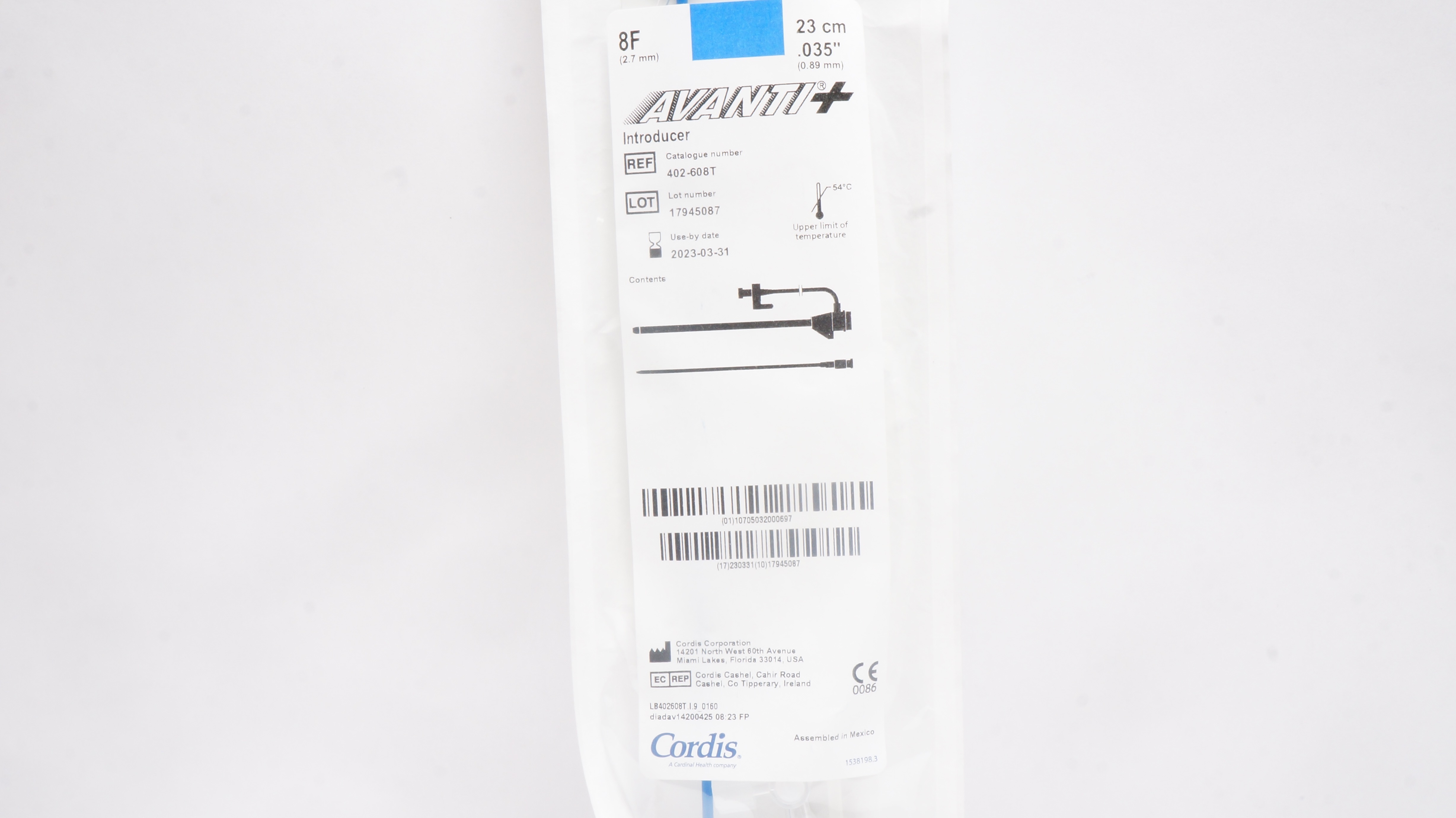 Cordis 402-608T Avanti+ Introducer 8F x 23cm x 035inch (x)