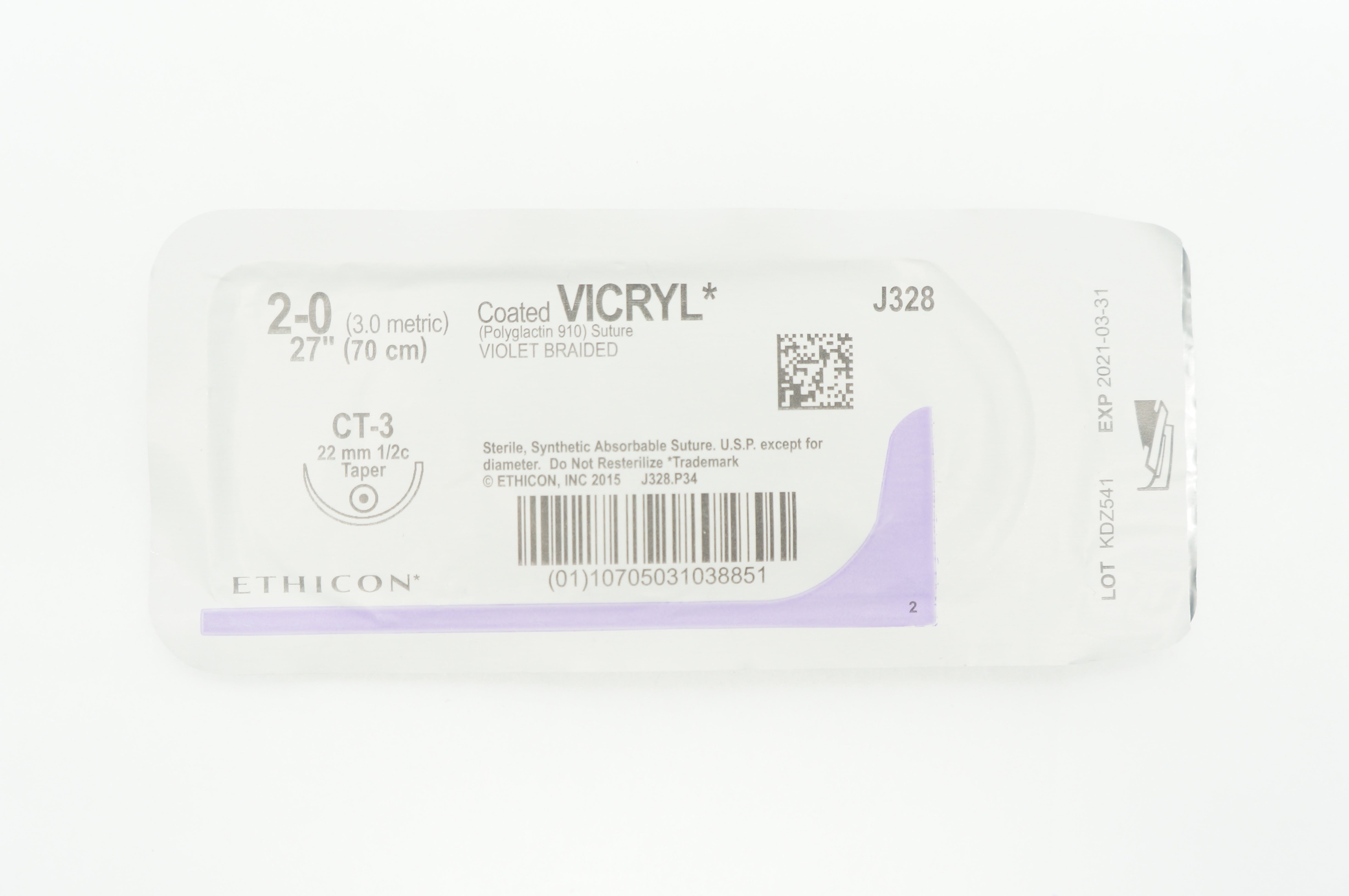 Ethicon J328 2-0 VICRYL CT-3 22mm 1/2c Taper 27inch  (x)