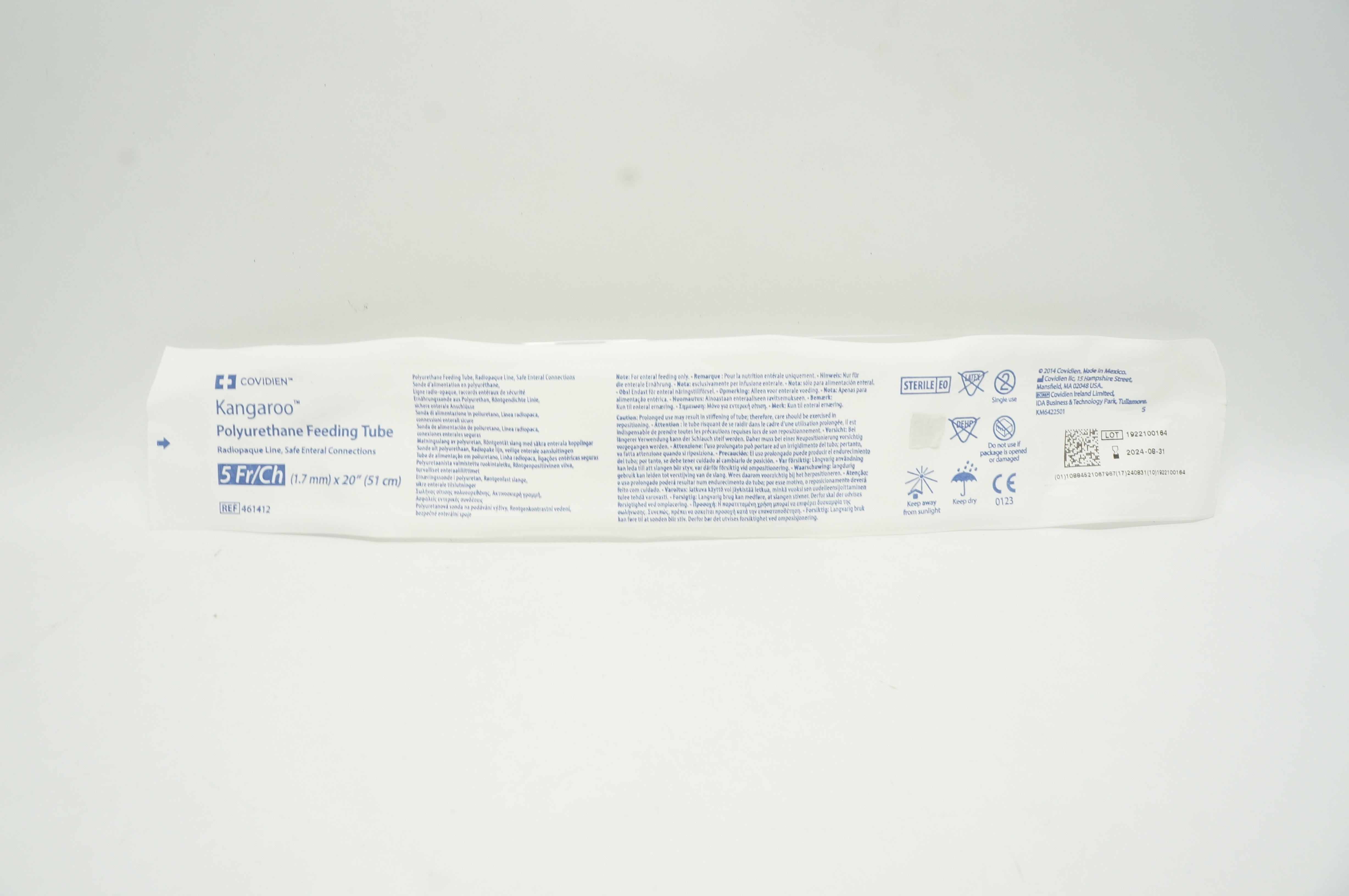 Covidien 461412 Kangaro0 Polyurethane Feeding Tube 5Fr/Ch x 20 inch