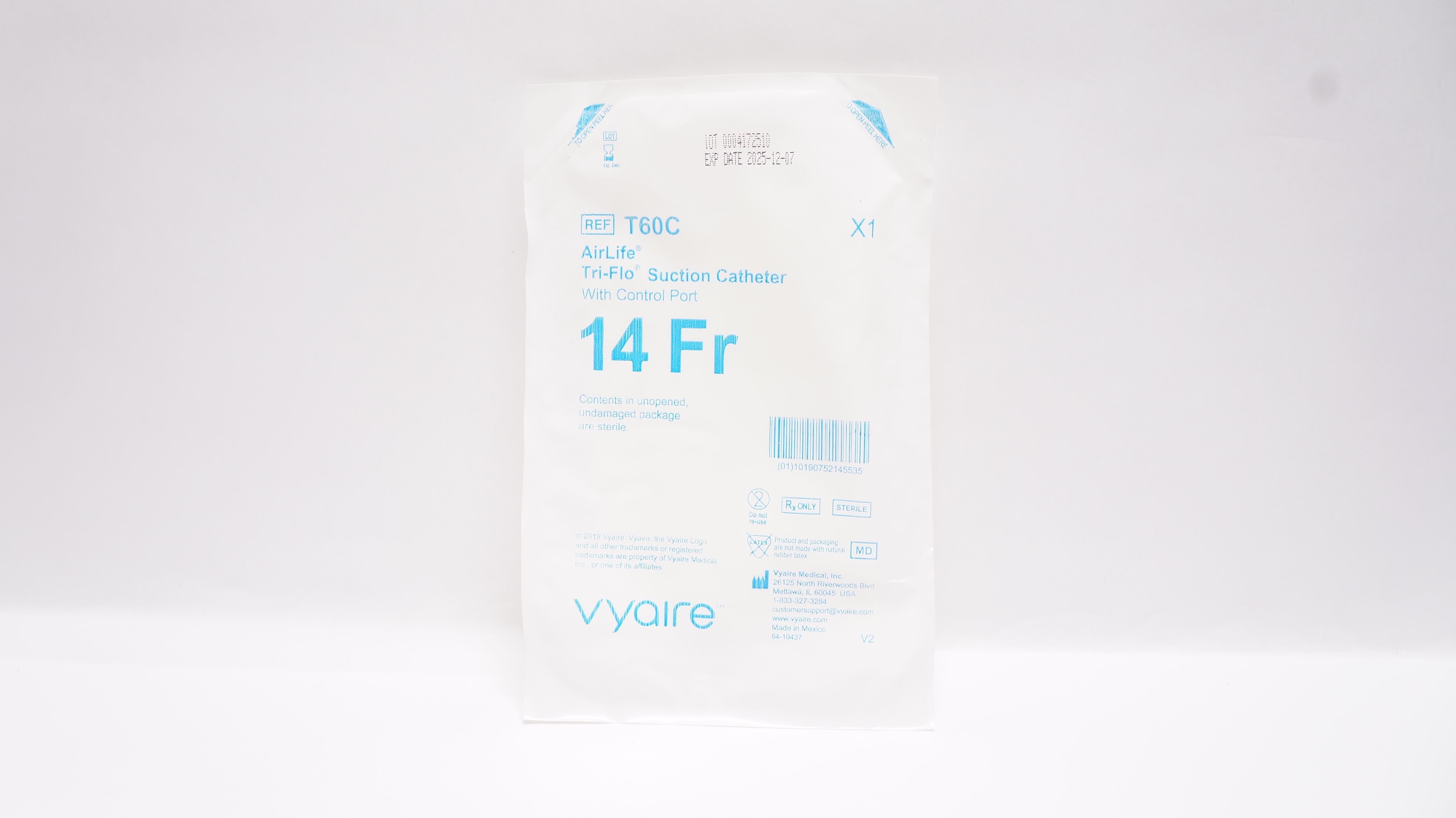 Vyaire T60C AirLife Tri-Flo Suction Cath. with Control Port, 14Fr