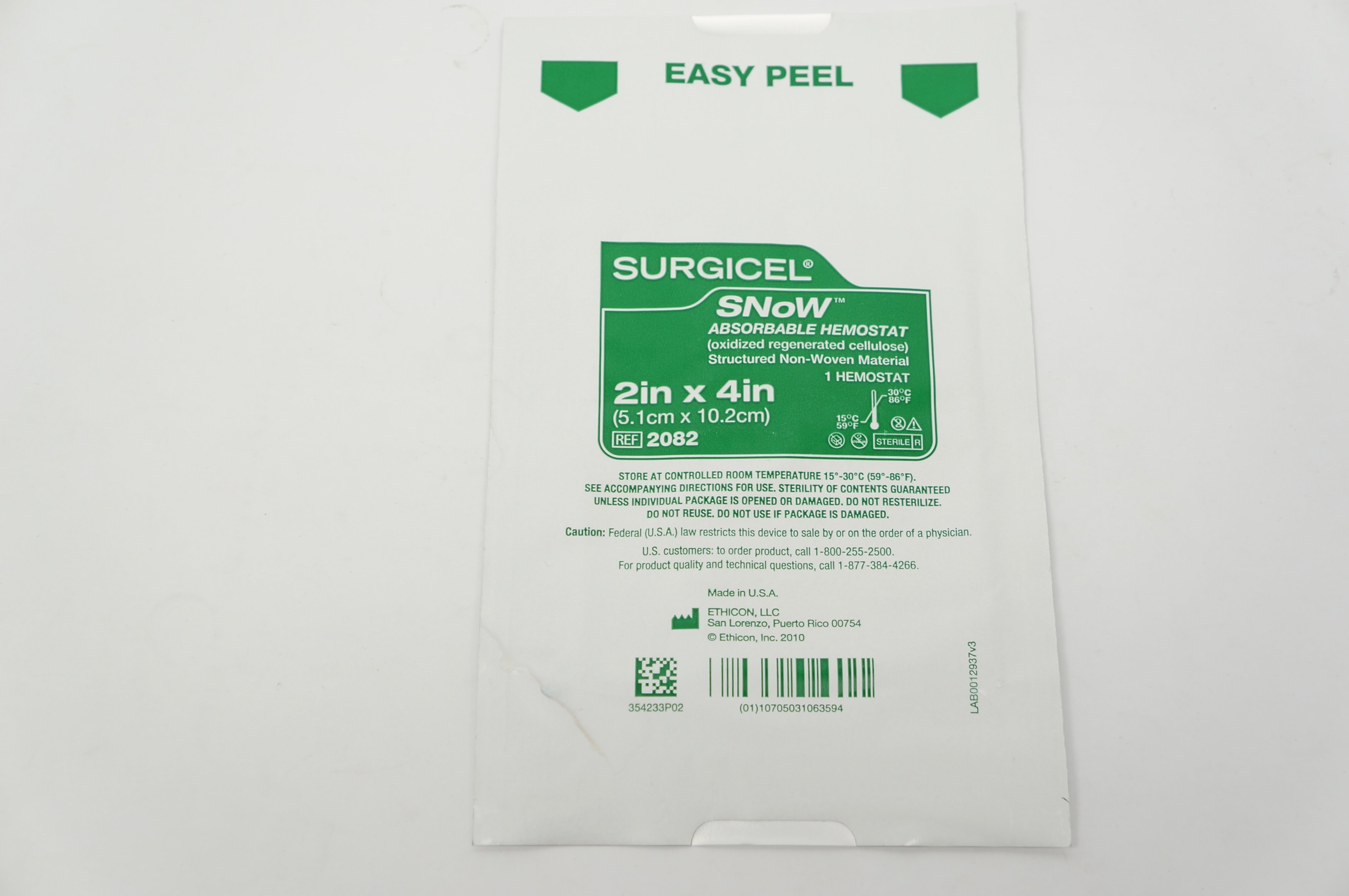 Ethicon 2082 Surgicel Snow Absorbable Hemostat 2inch x 4inch (x)