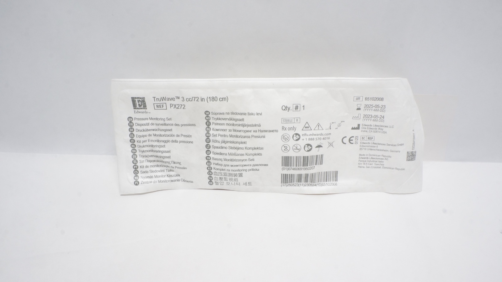 Edwards Lifesciences PX272 TruWave Pressure Monitoring Set 3 cc/72 in