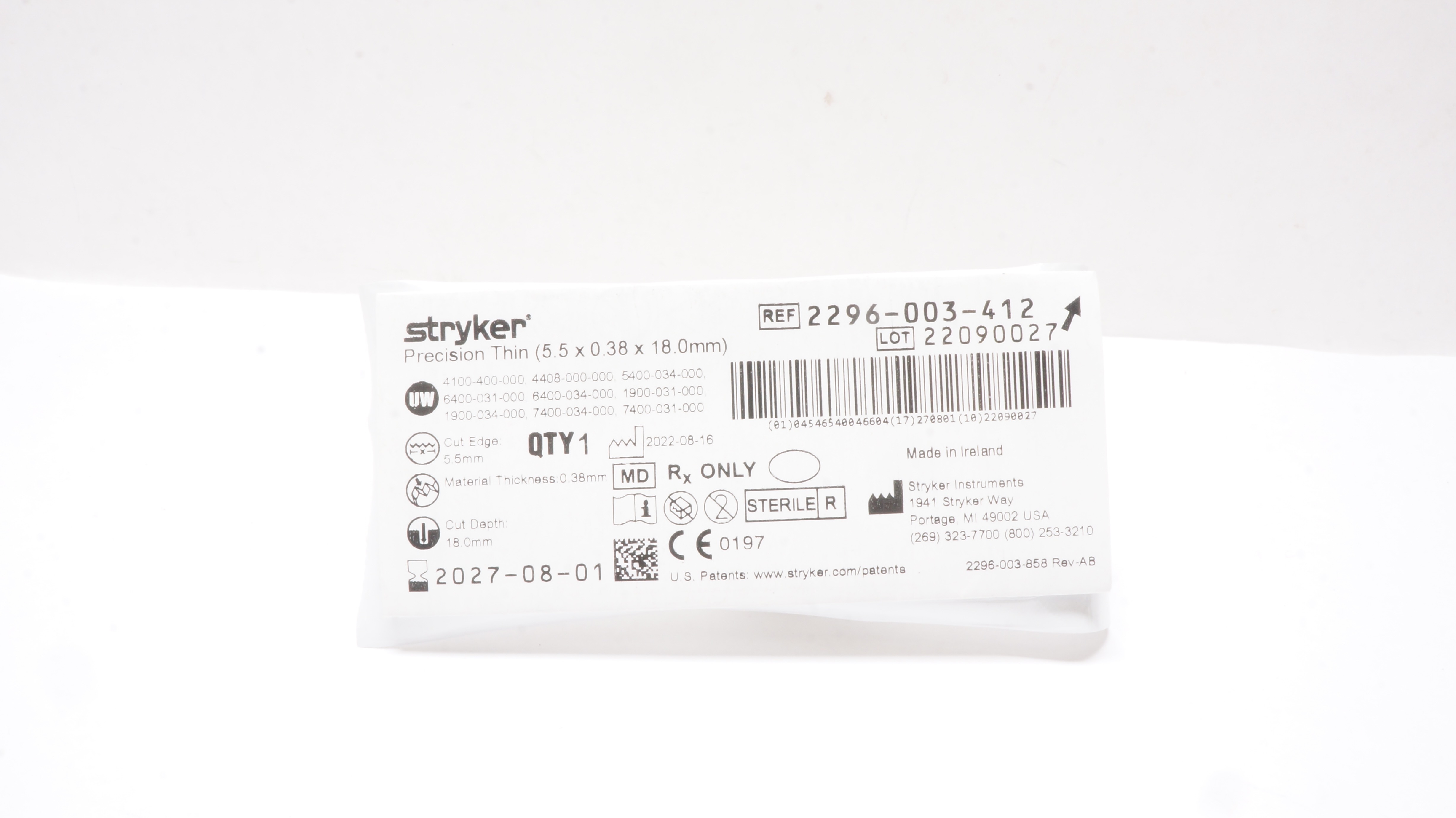 Stryker 2296-003-412 Precision Thin 5.5 x 0.38 x 18.0mm