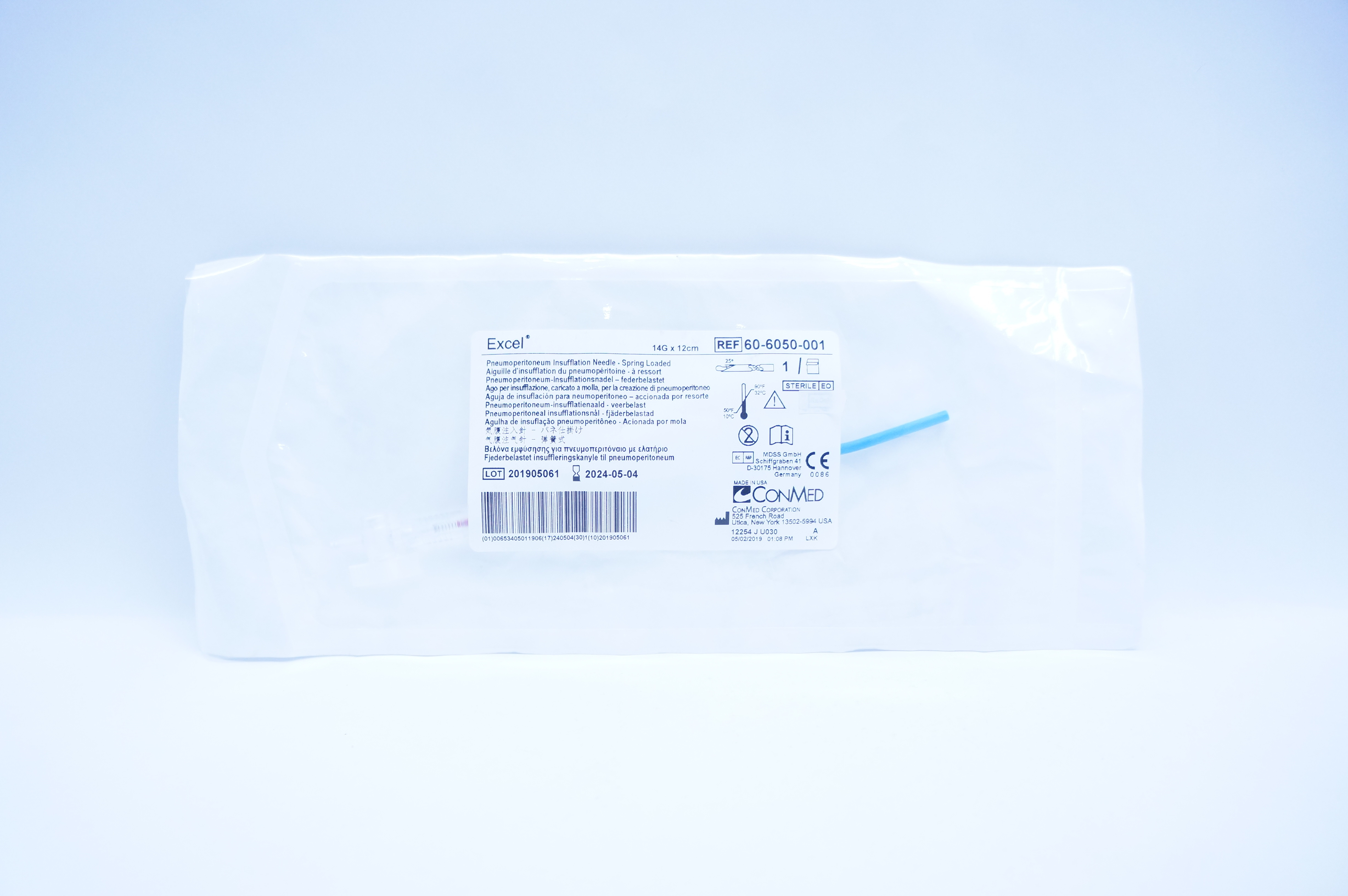 ConMed 60-6050-001 Pneumoperitoneum Insufflation Ndle. Spring Loaded 14G x 12cm