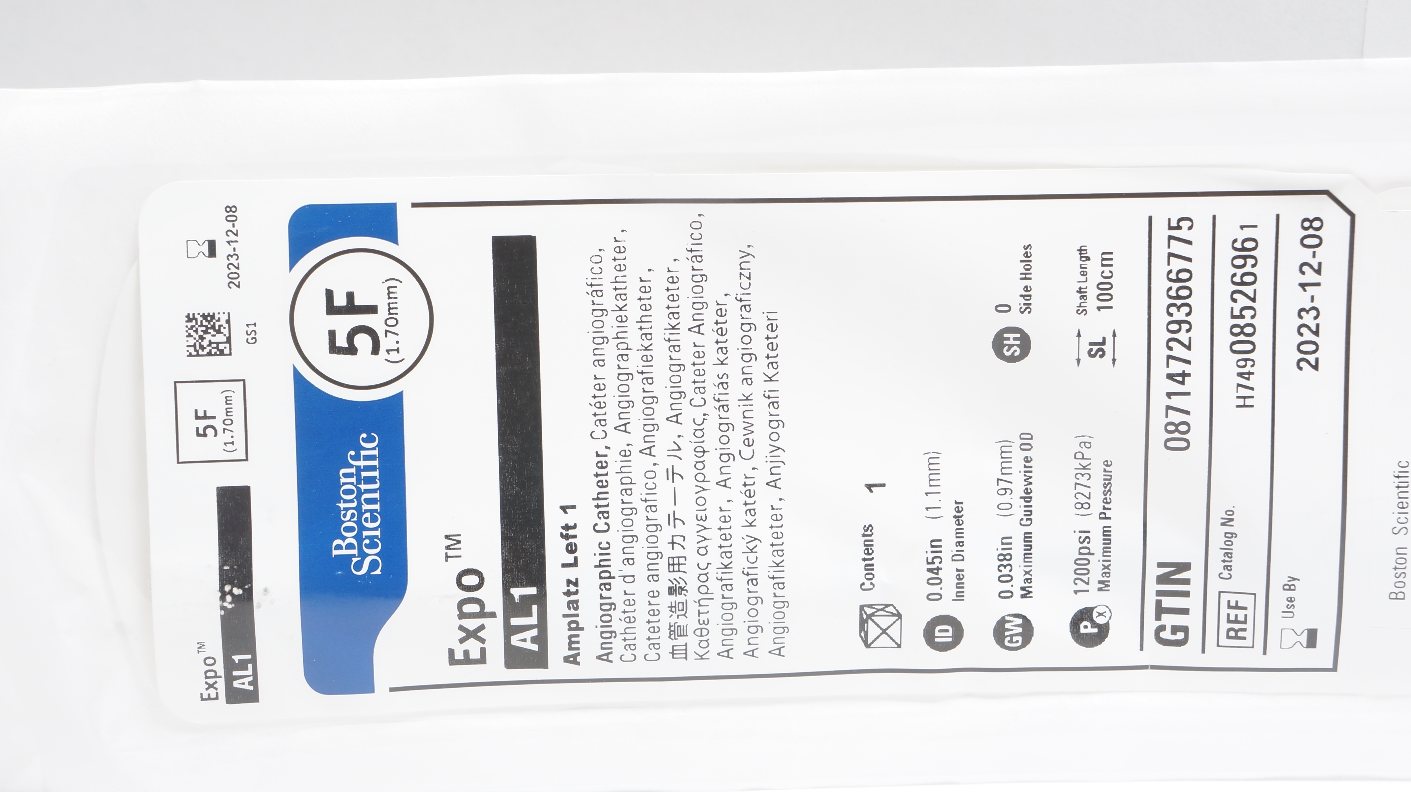 Boston Scientific H74908526961 Expo Amplatz Left 1 Angiographic Cath. 5F (x)