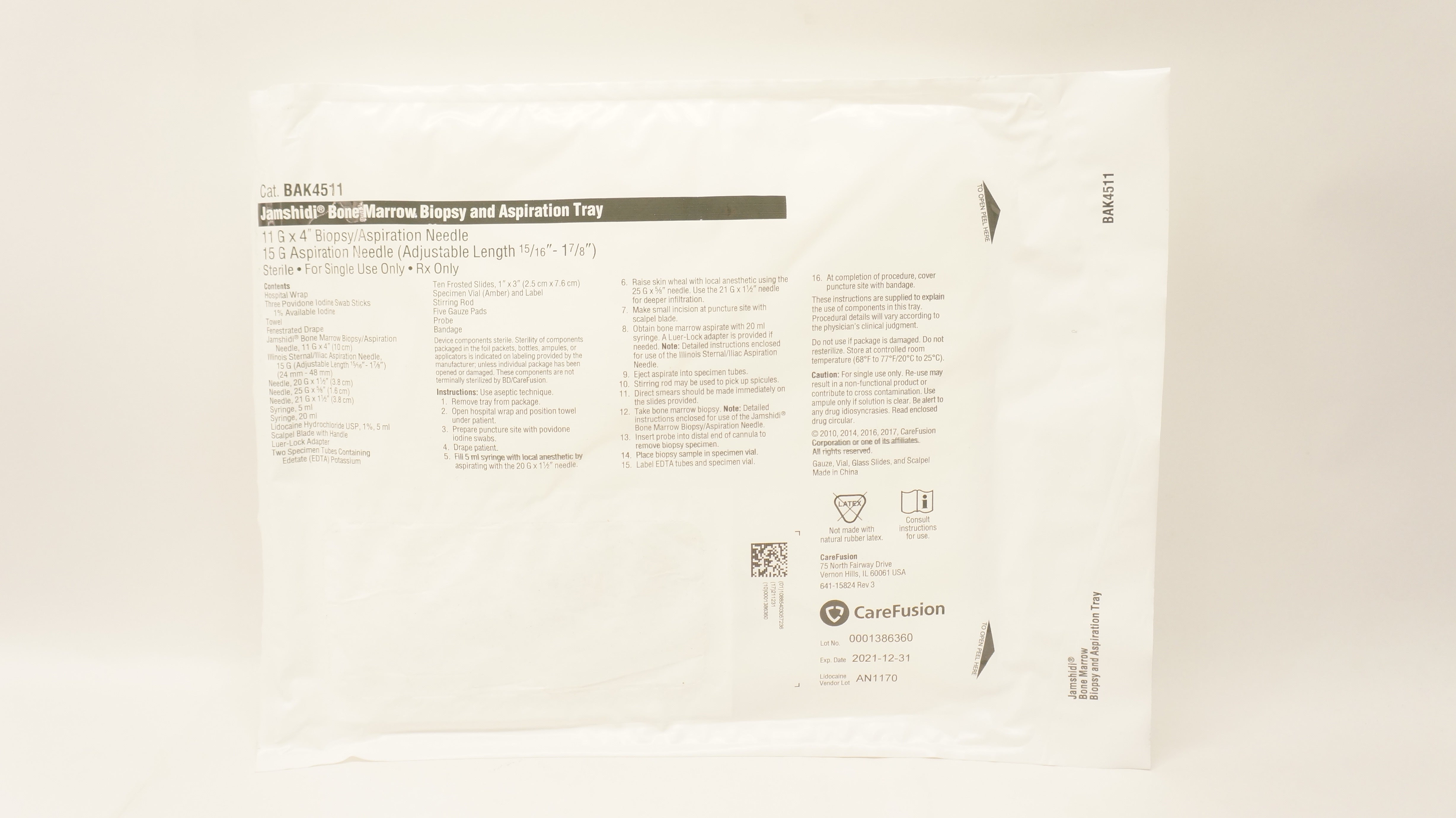 CareFusion BAK4511 Jamshidi Bone Marrow Biopsy & Aspiration Tray 11G x 4 inch