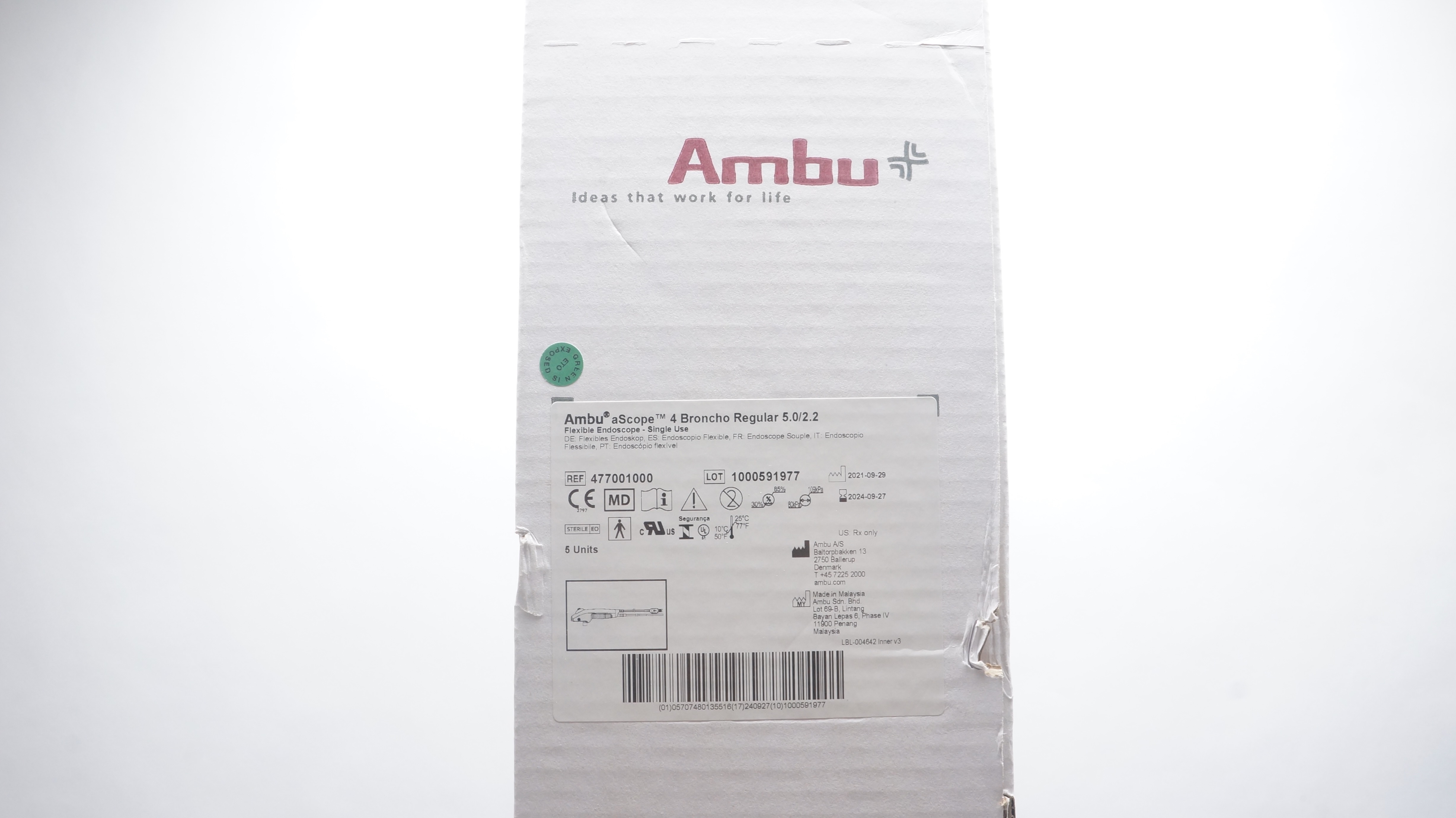 AMBU 477001000 aScope 4 Broncho Regular 5.0/2.2 Flexible Endoscope (x)- Box of 5