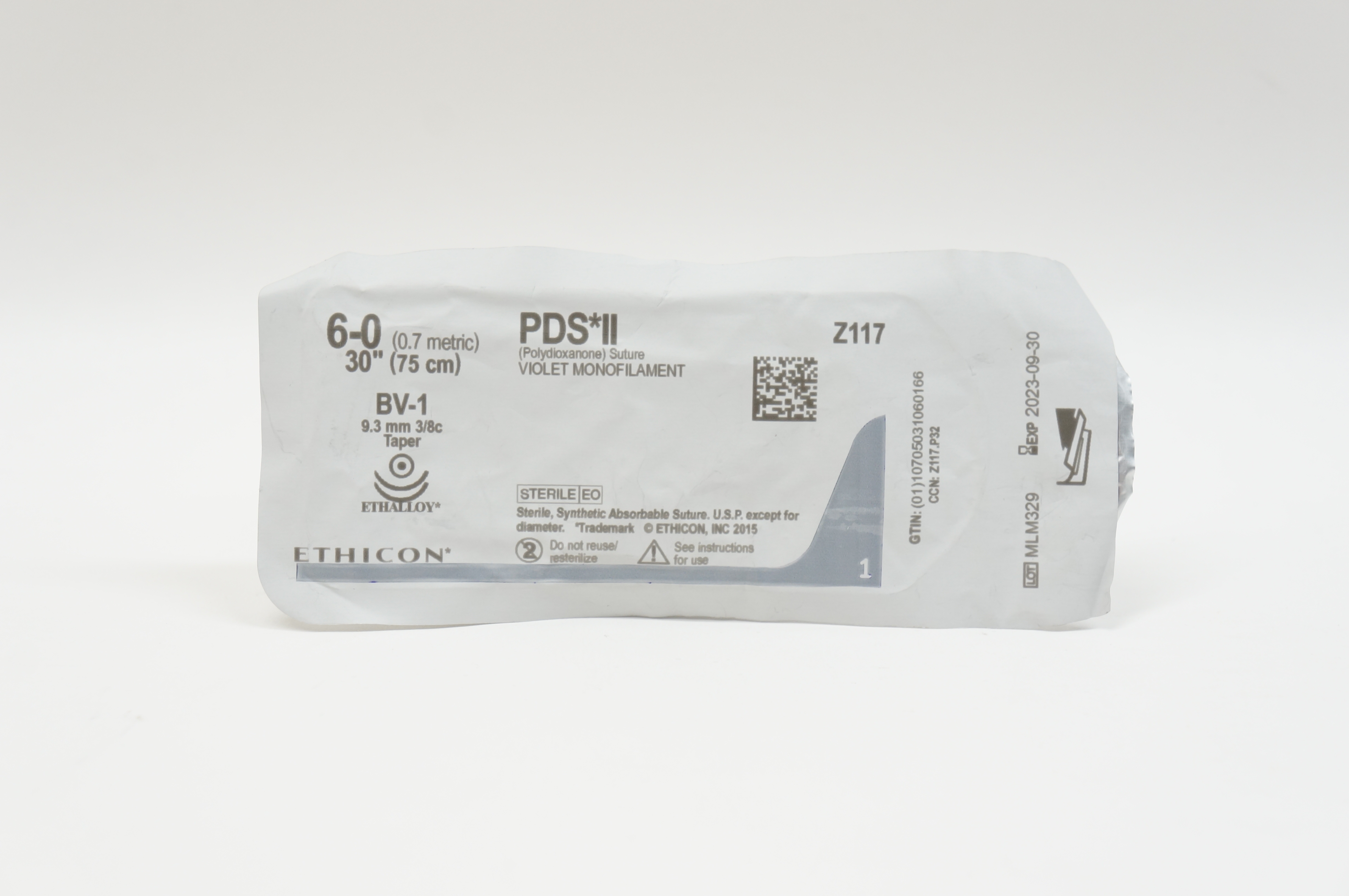 Ethicon Z117 6-0 PDS II Polydioxanone Stre BV-1 9.3mm 3/8c Taper, 30inch (x)